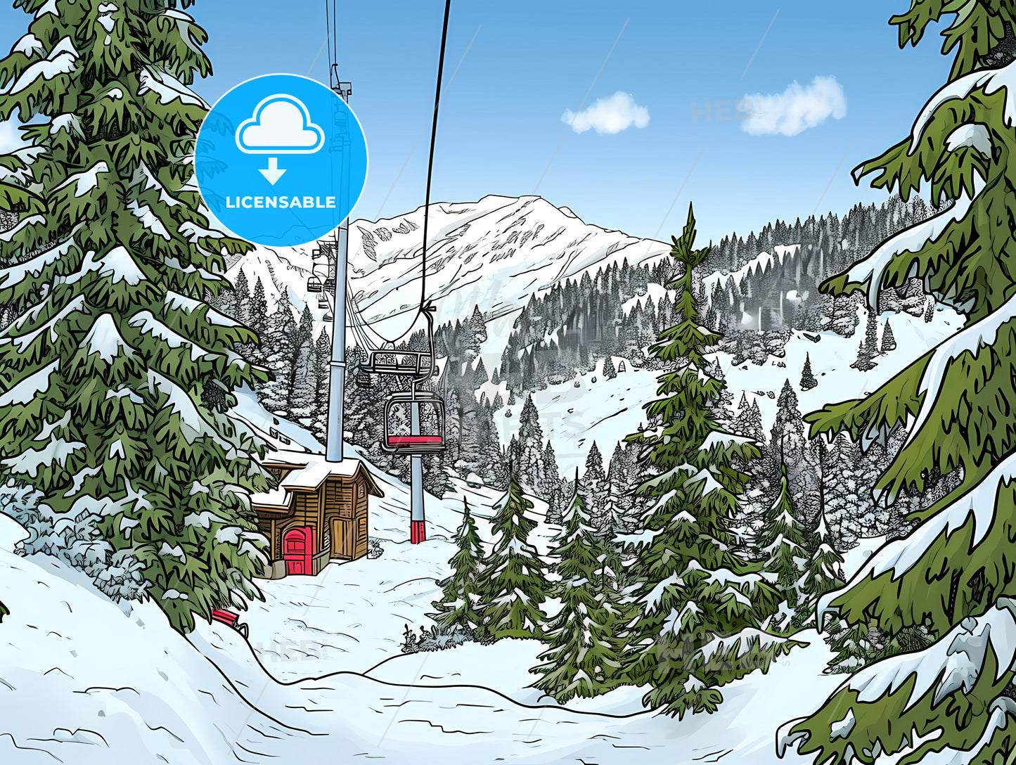 Teenagers Enjoy The Fun Of Ice, A Ski Lift In The Snow