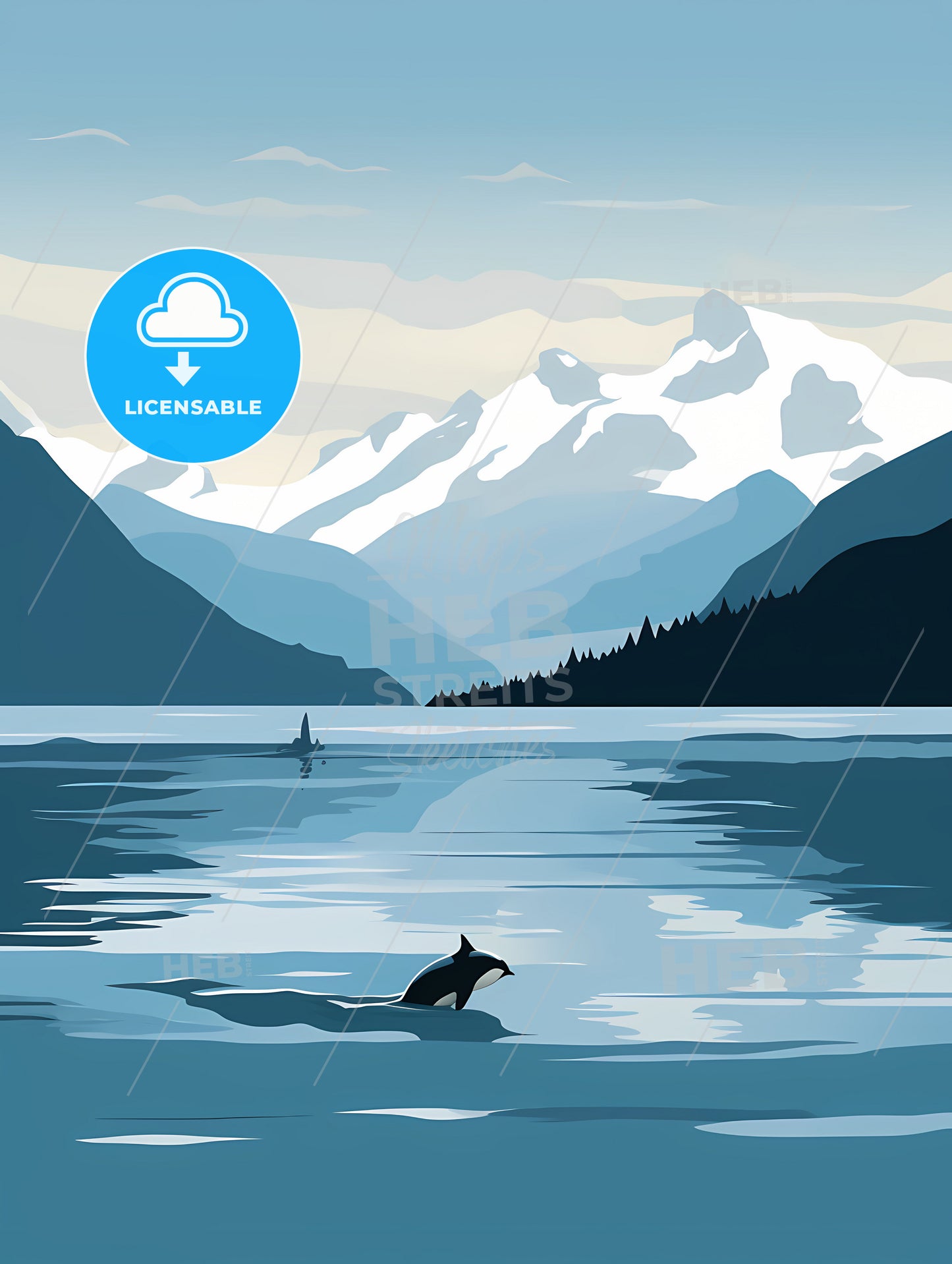 Glacier Bay National Park, A Dolphin Swimming In A Lake With Mountains In The Background