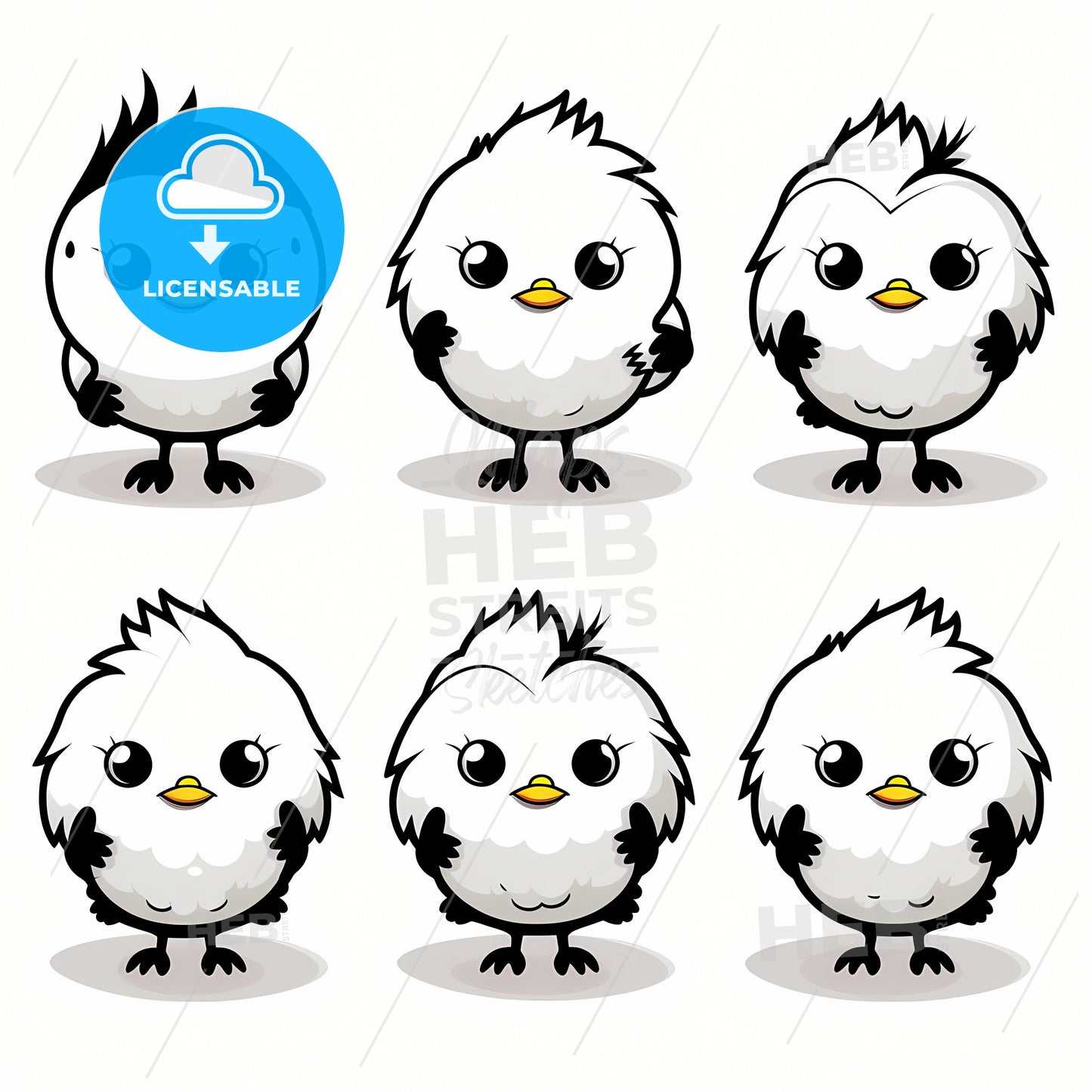 Cute Chibi Chicken Character, A Group Of Cartoon Birds