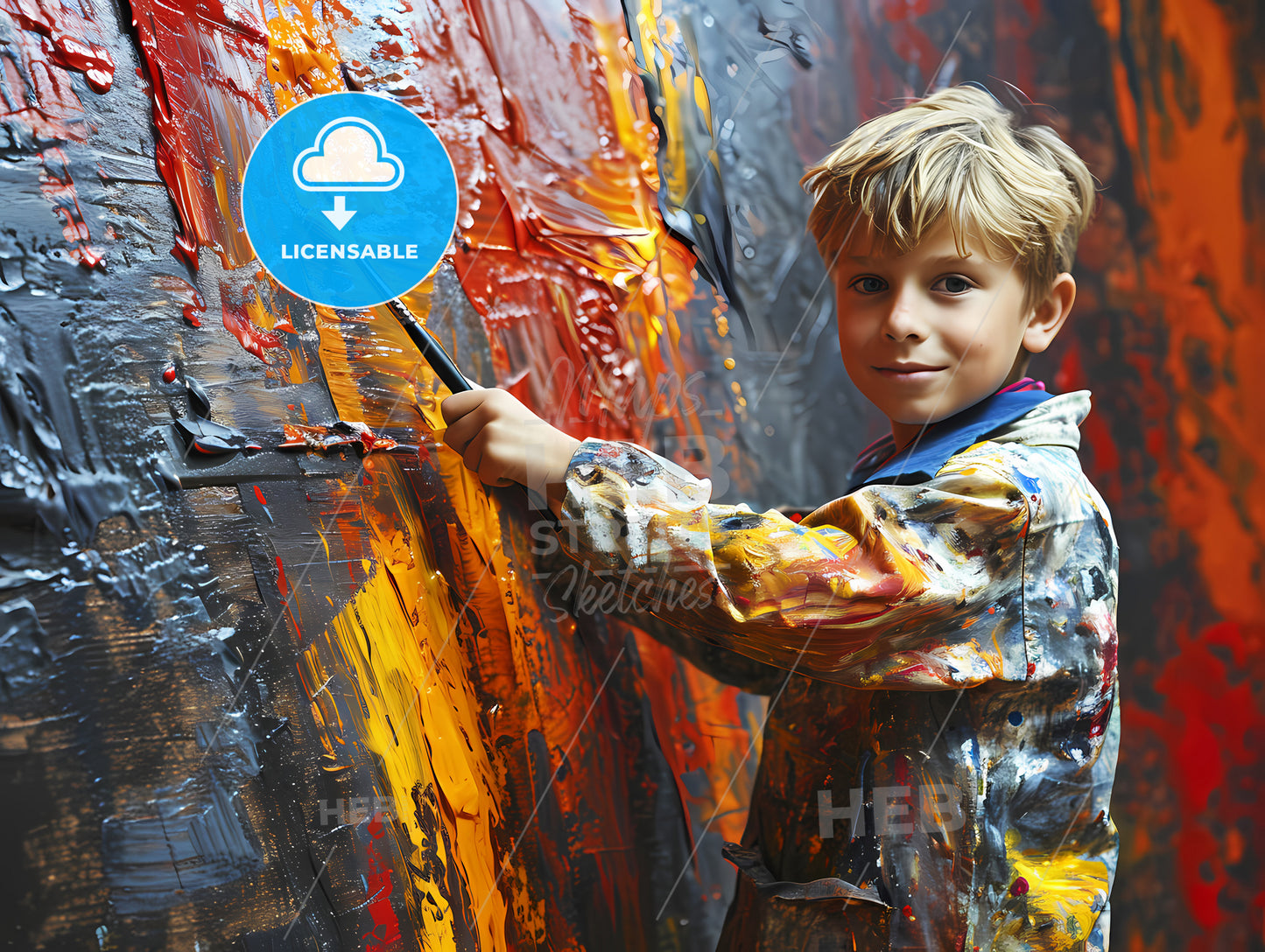 Cute Painting Boy, A Boy Painting On A Wall