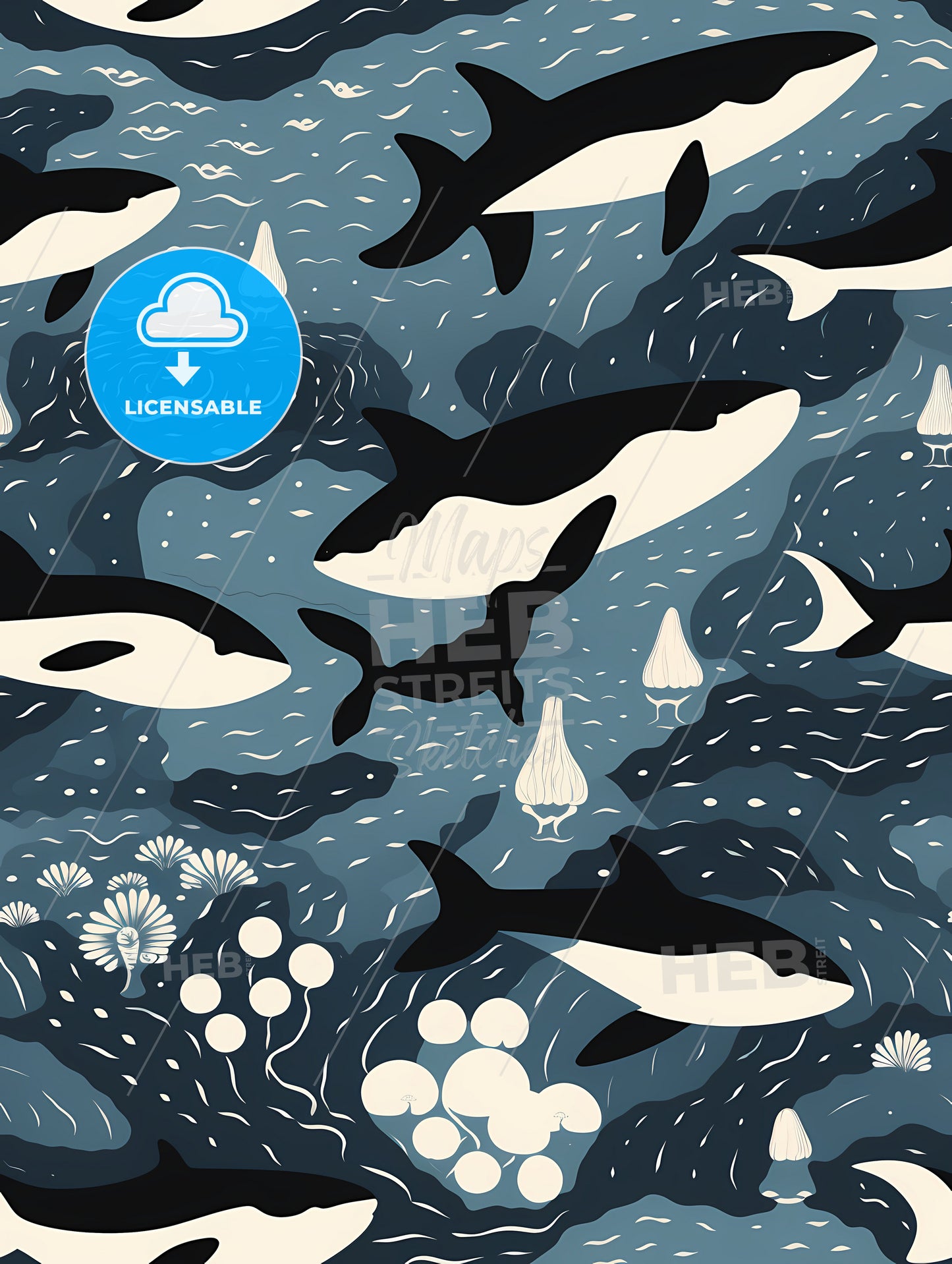 Orca Print Poster, A Group Of Whales In The Ocean