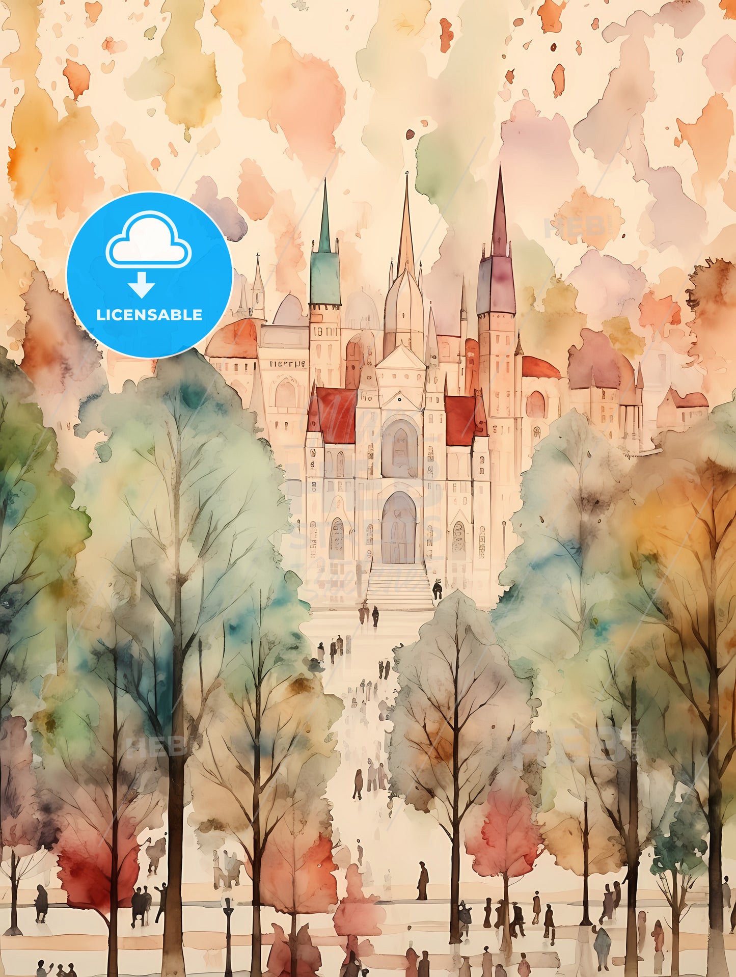 Christmas Pattern Background, A Watercolor Painting Of A Castle