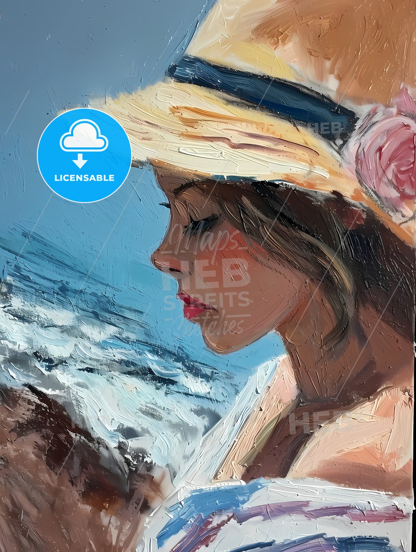 Pretty Lady At The Beach, A Woman In A Hat