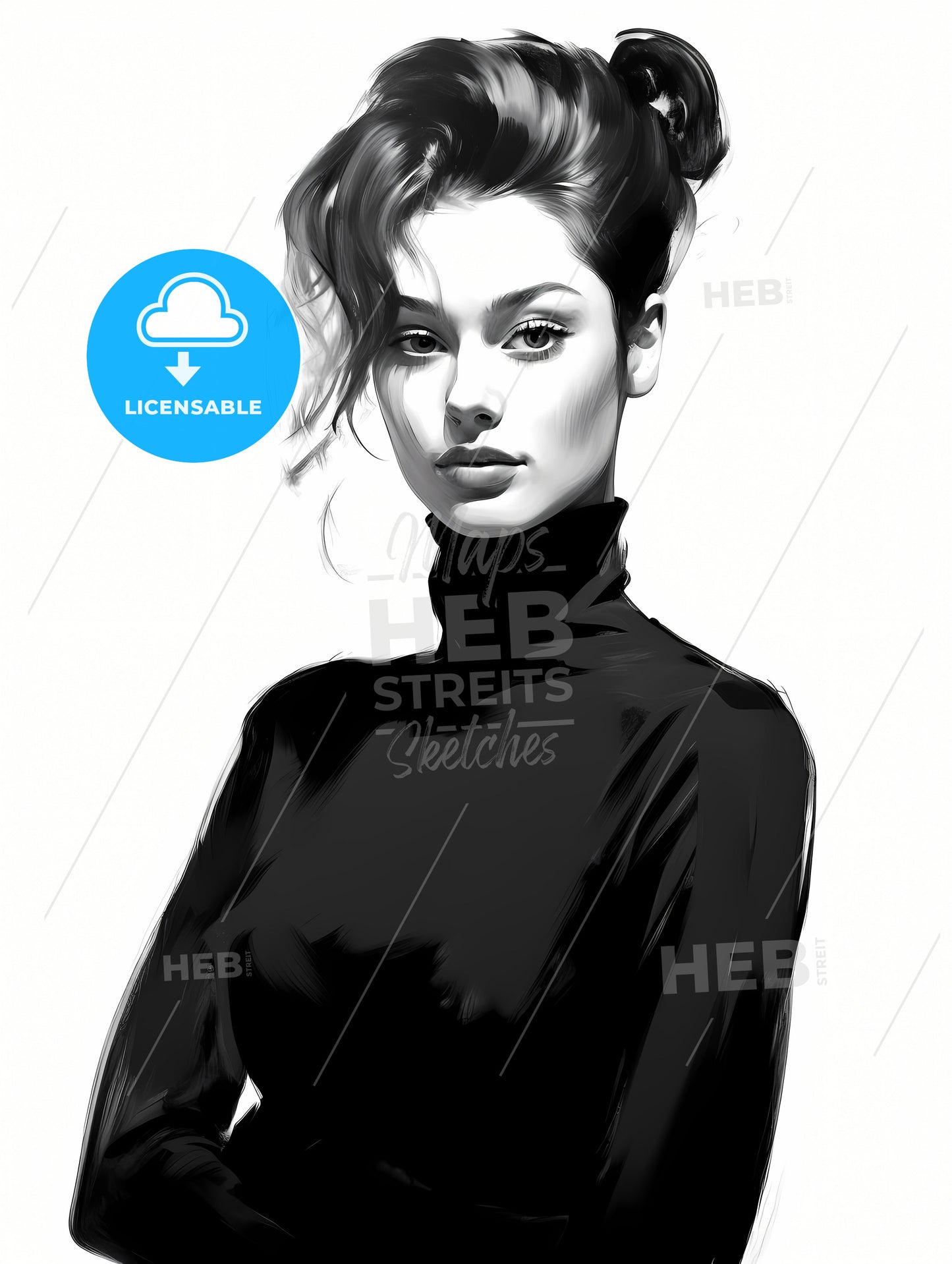 Beautiful Elegant Woman In Black Turtleneck, A Woman In A Black Turtleneck