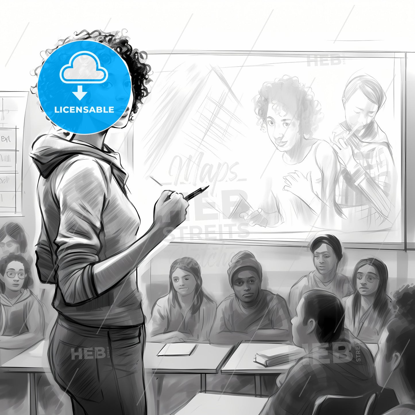 Speaking To A Student Classroom, A Woman Standing In Front Of A Classroom