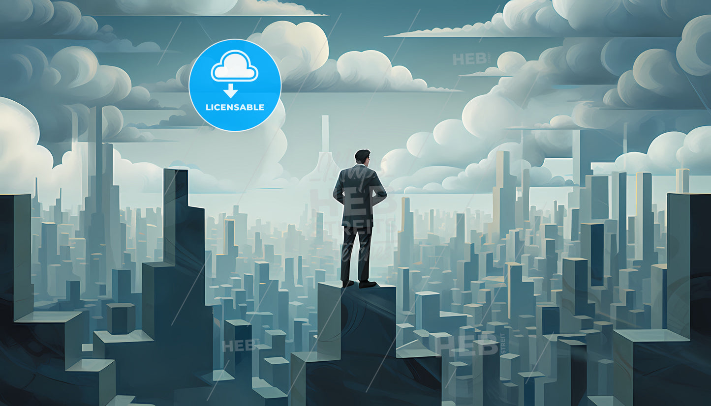 A Man Looking Through A Spyglass, A Man Standing On Top Of A Tall Building