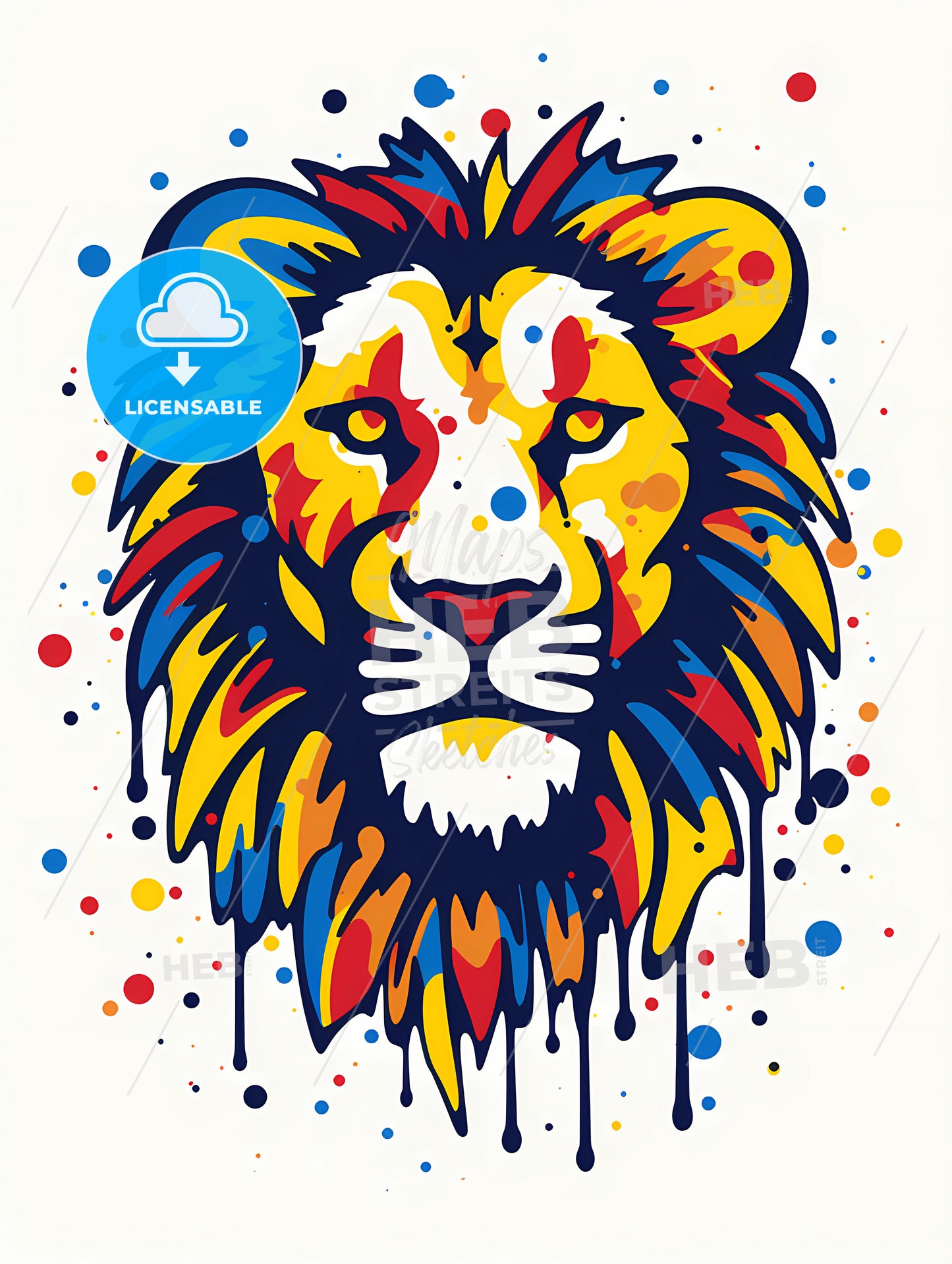 Minimalist Lion Art, A Colorful Lion With Paint Splatters