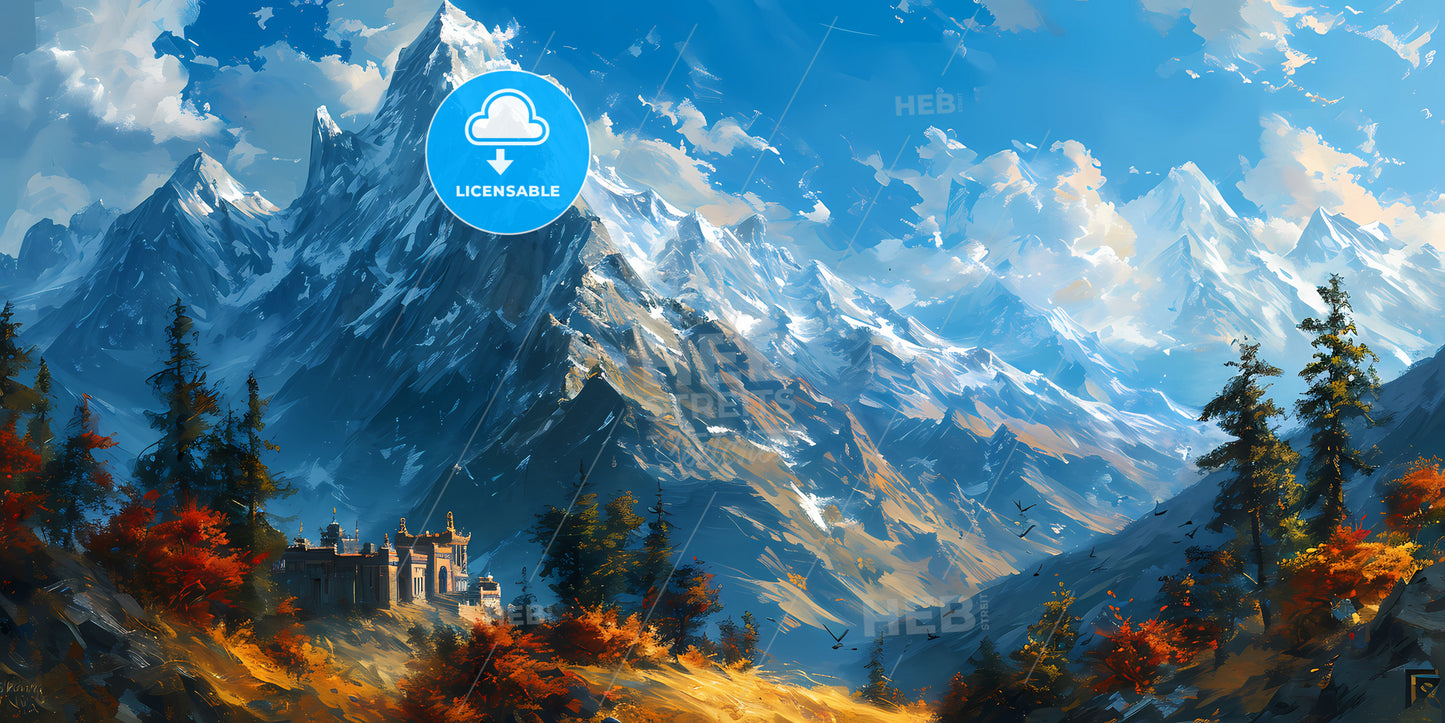 Mountain Tibet Roerich, A Mountain With A Castle In The Distance