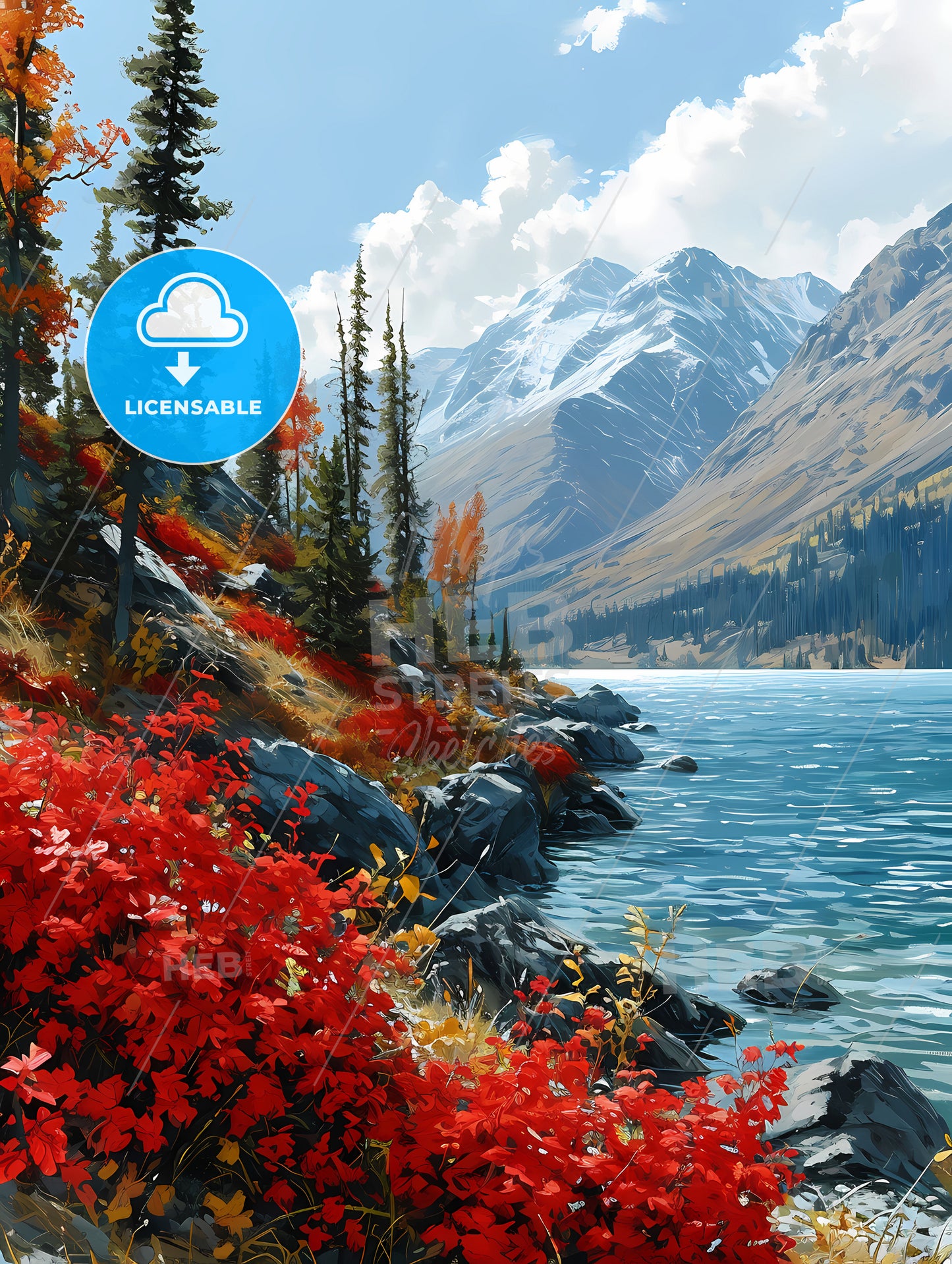Traveling National Parks Around The World, A Lake With Red Flowers And Mountains In The Background