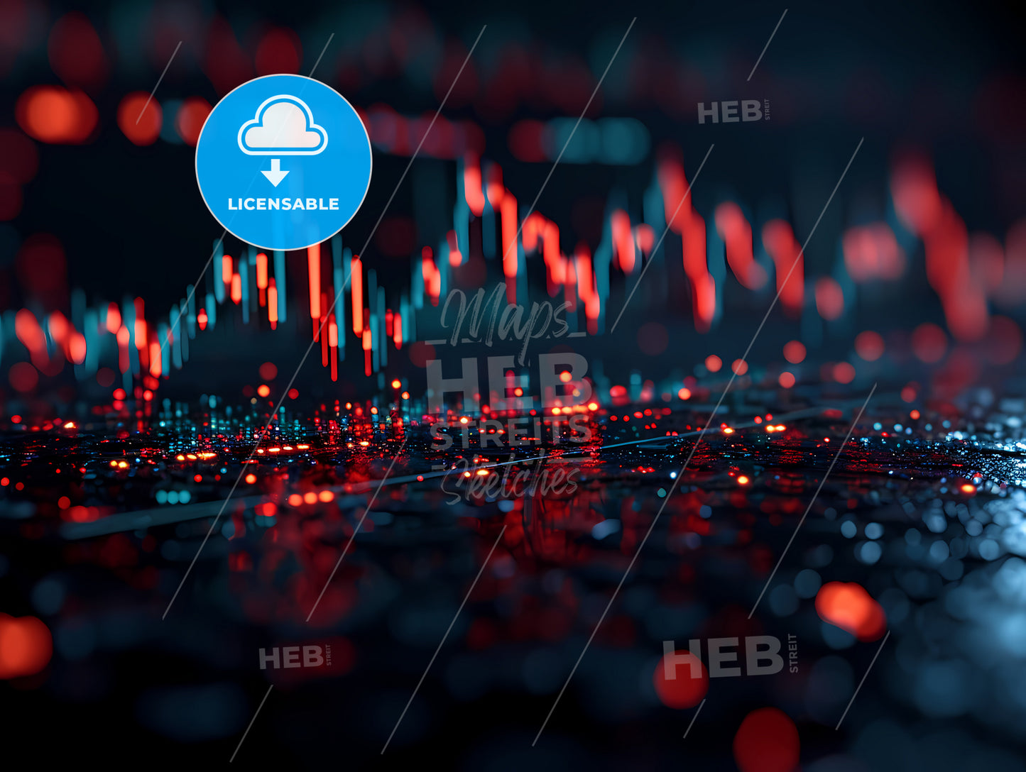 Illustration Of Forex Trading, A Red And Blue Lights On A Black Surface