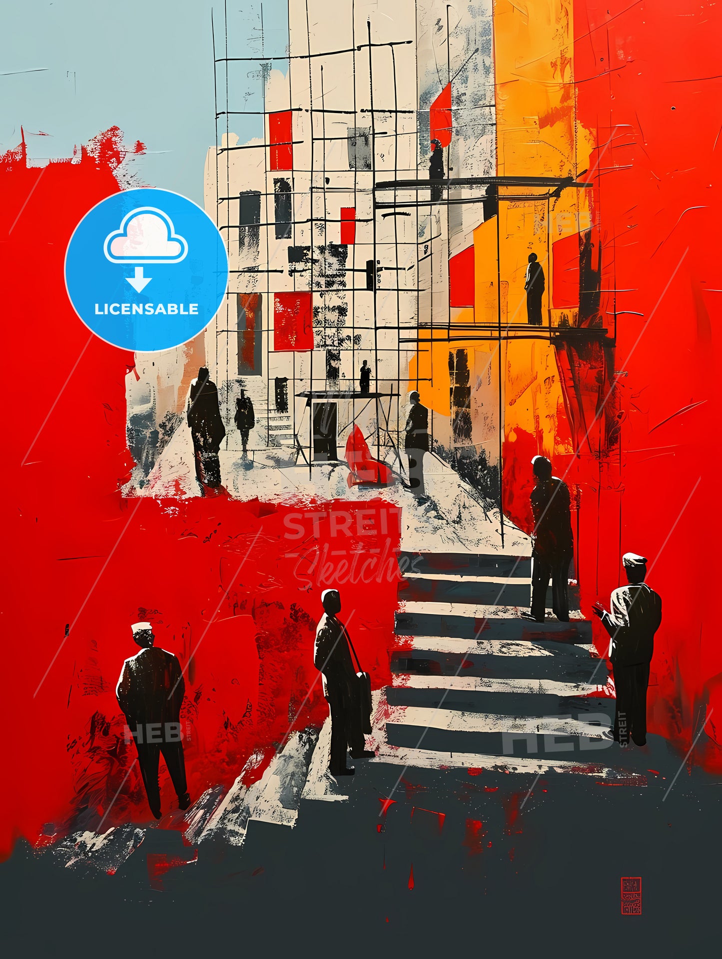 Modern Painting People Standing, A Painting Of People Standing On Stairs