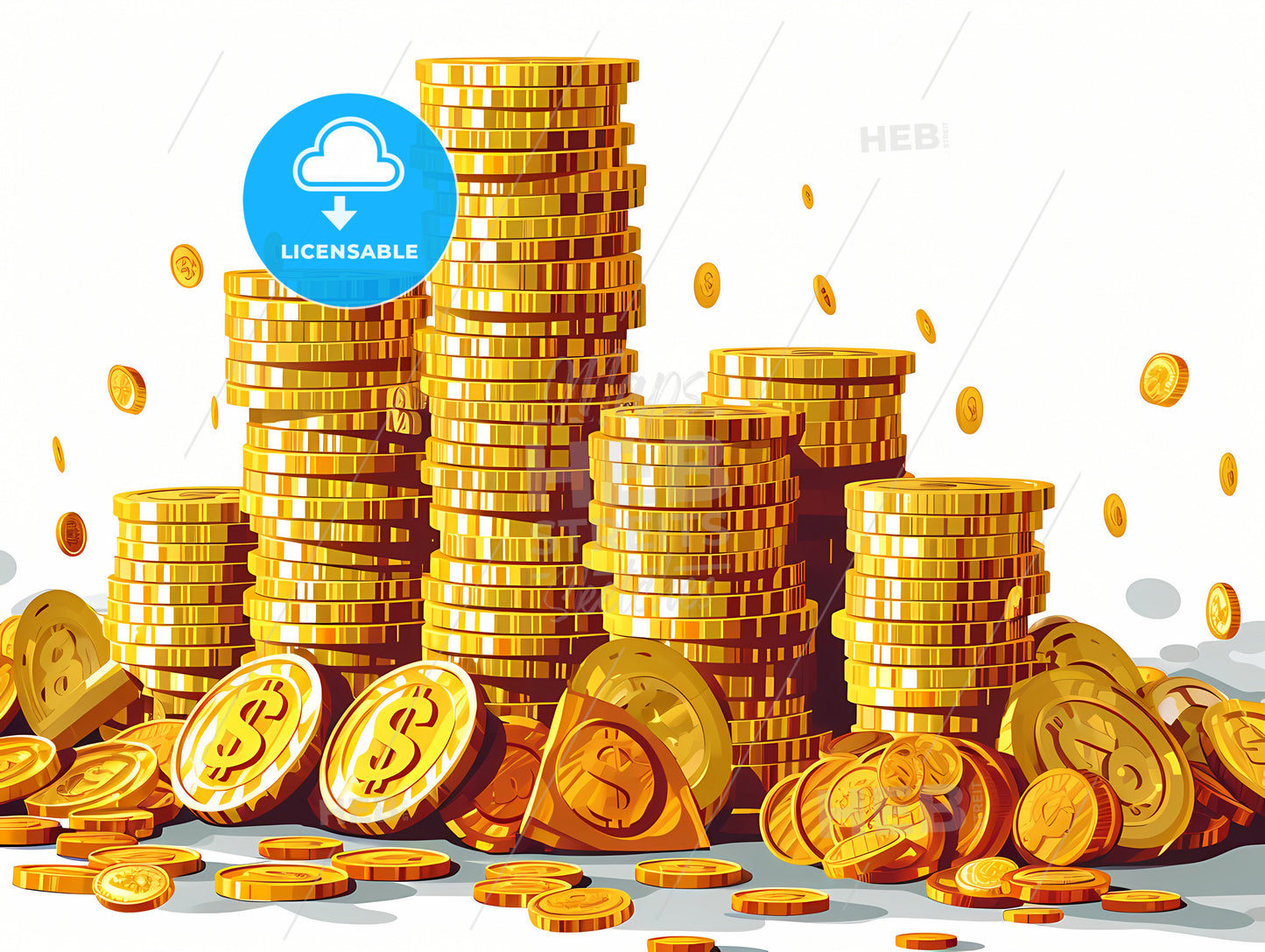 Mountain Of Coins On A White Background, A Stack Of Gold Coins