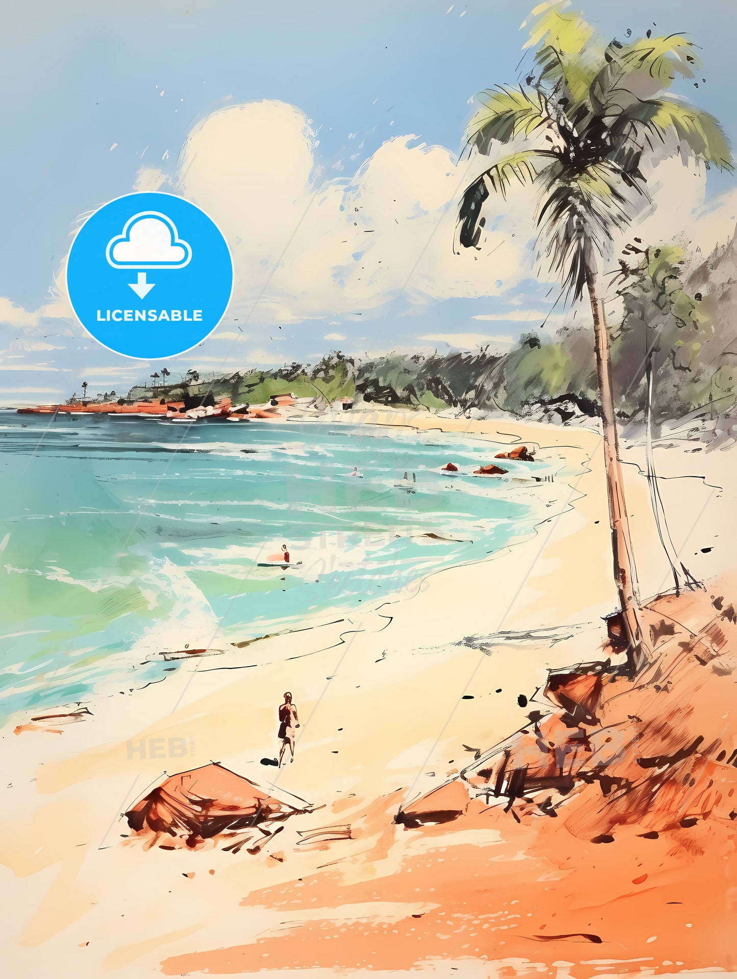 Sandy Tropical Beach, A Beach With Palm Trees And A Sandy Beach