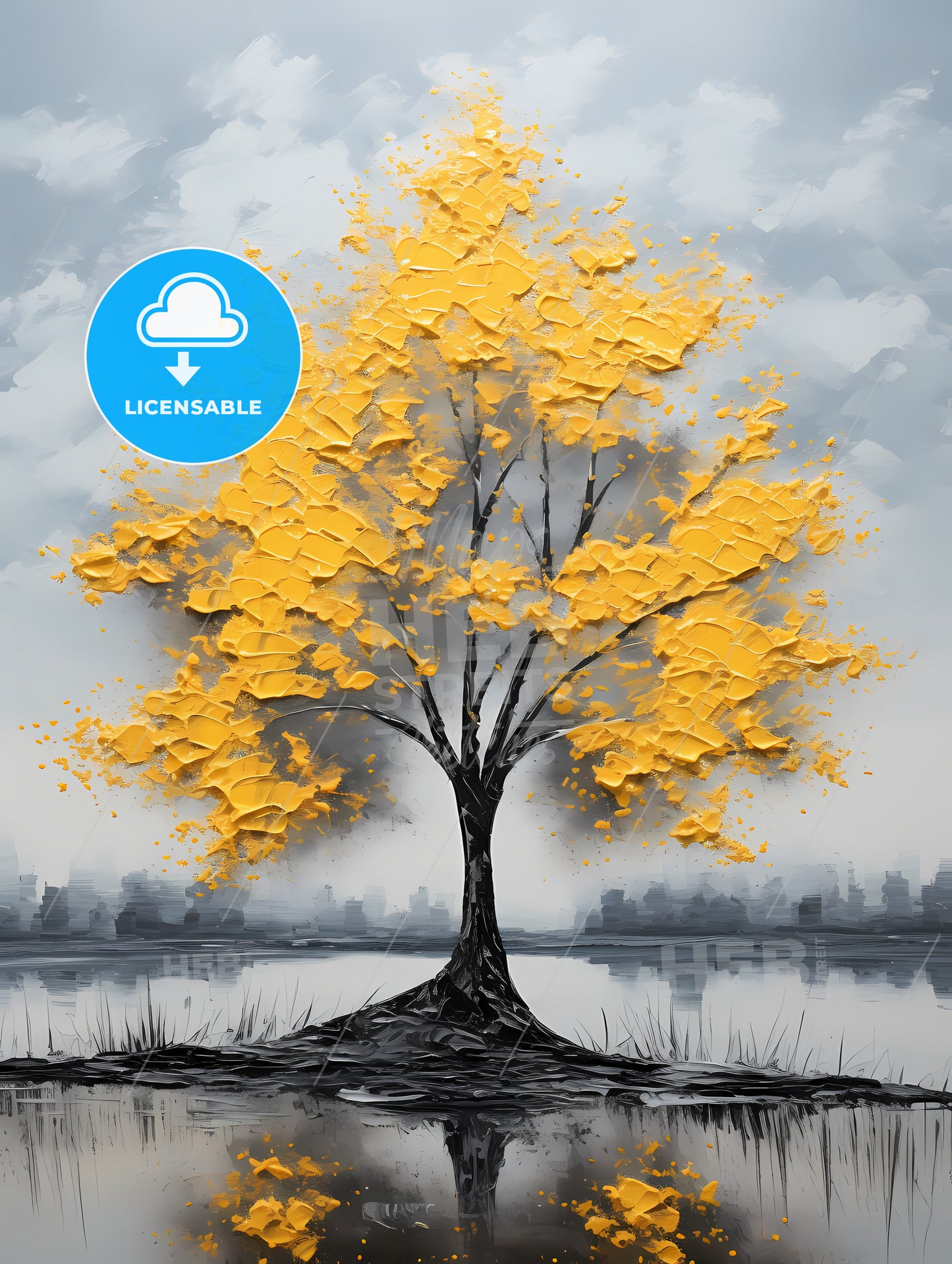 A Painting Of A Yellow Tree, A Painting Of A Tree With Yellow Leaves