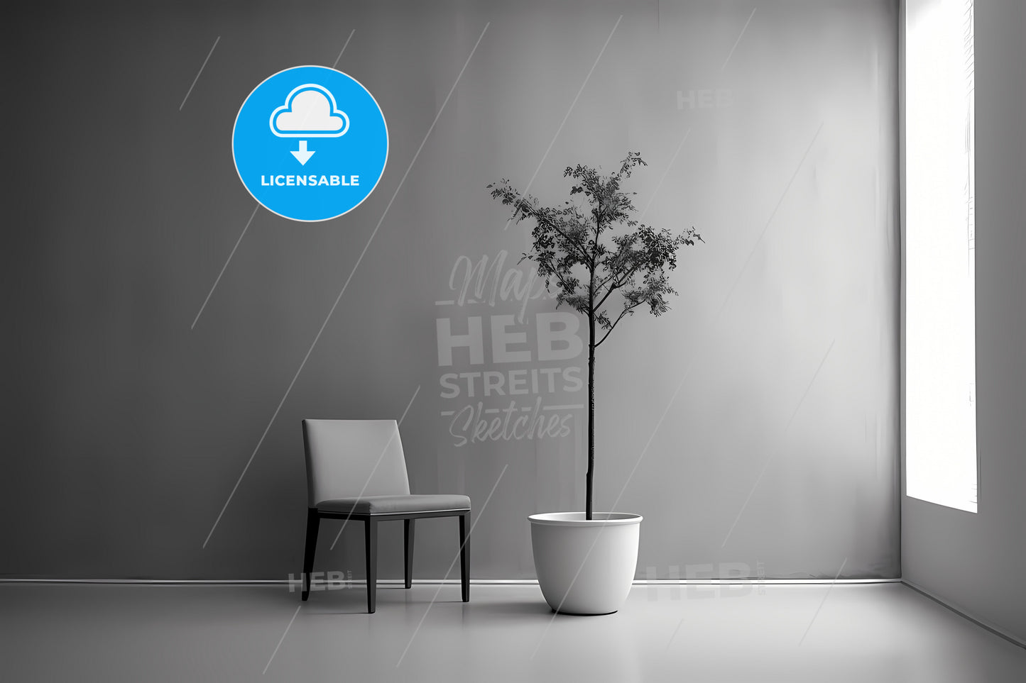 Diminished Minimalism Art, A Chair Next To A Potted Plant