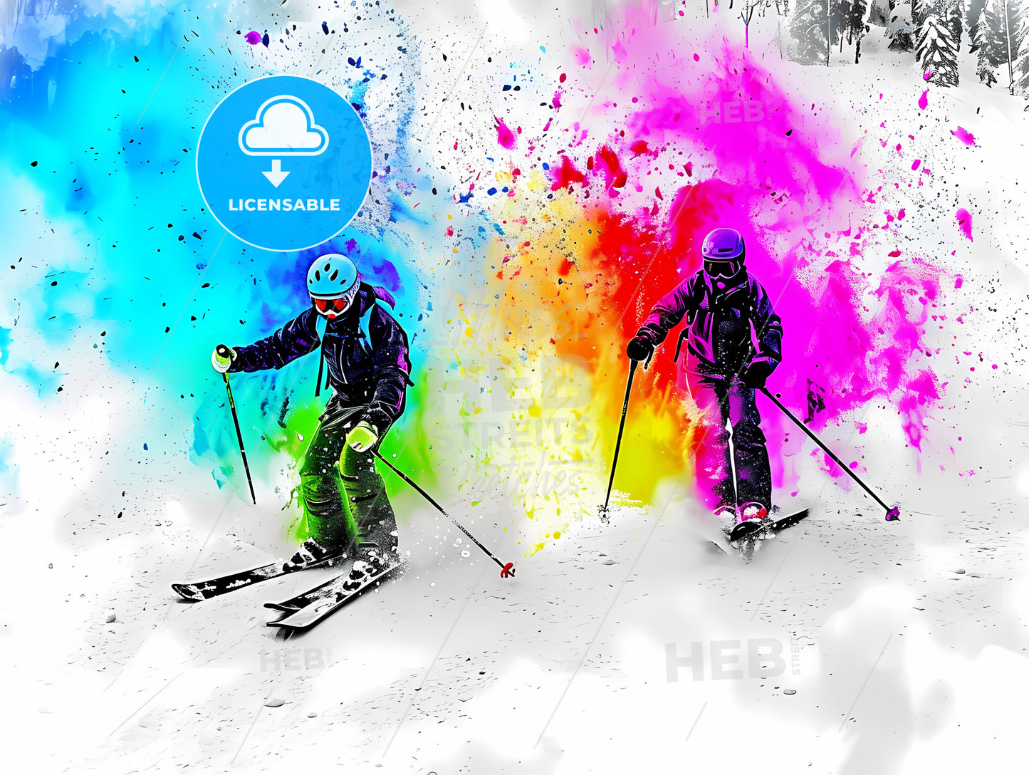 Boy And Girl Skiing, A Couple Of People Skiing