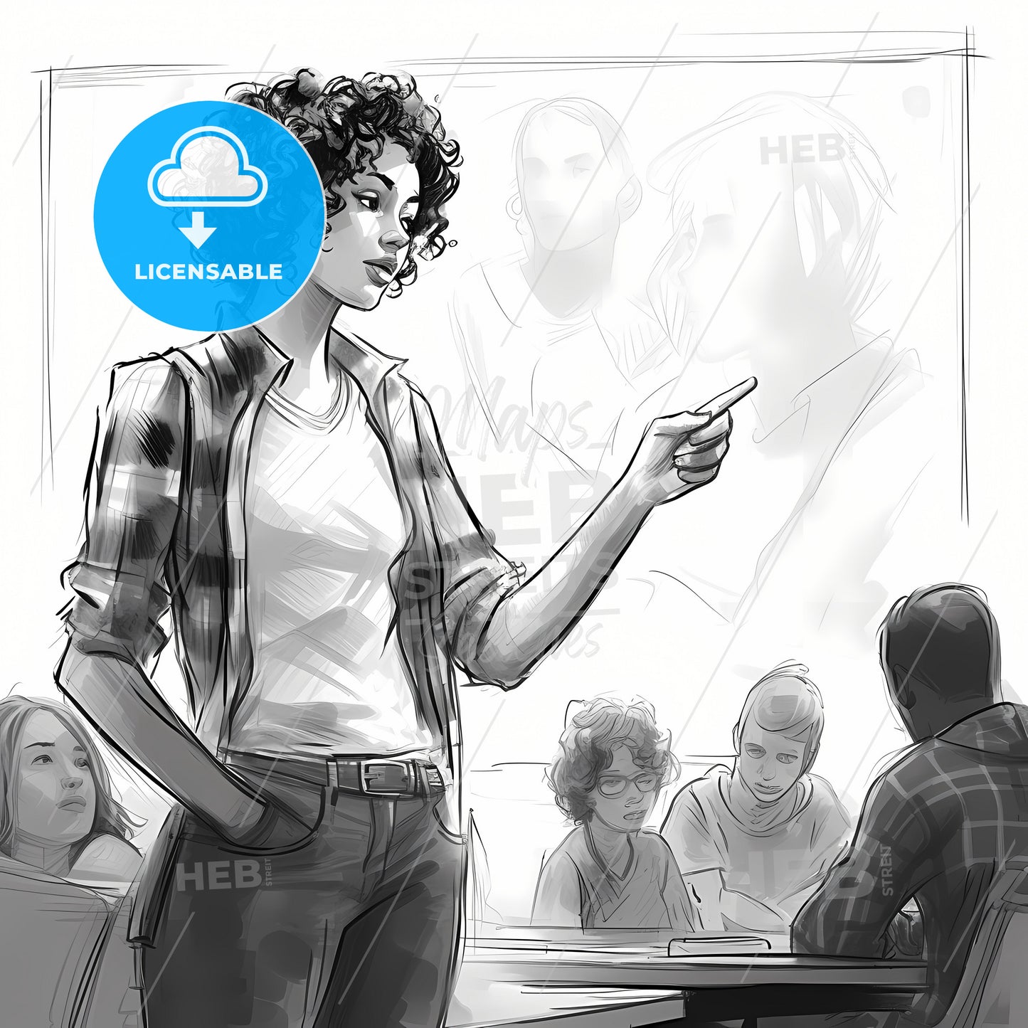 Speaking To A Student Classroom, A Woman Pointing At A Screen