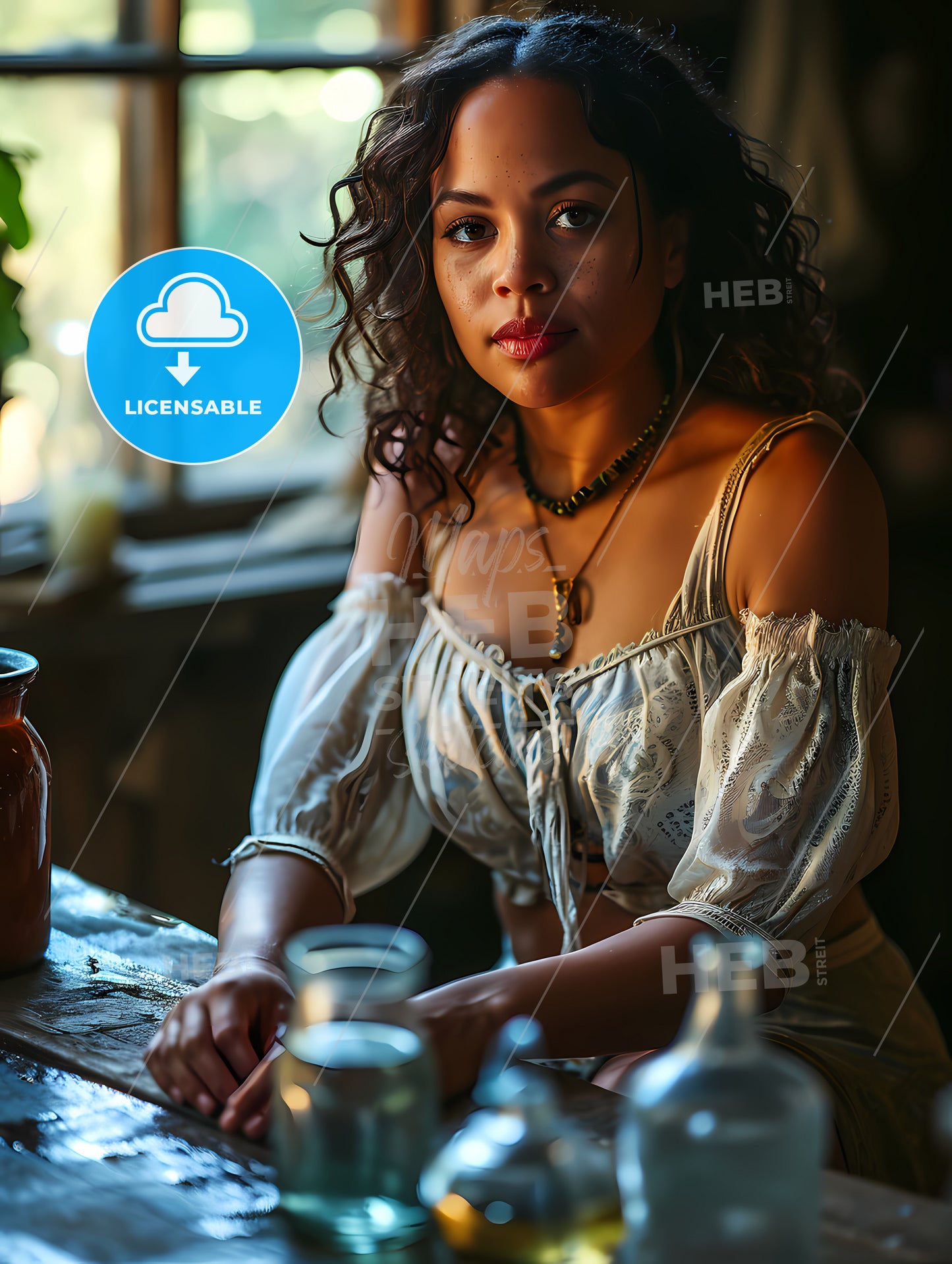 A Beautiful Woman Sitting Poolside, A Woman Sitting At A Table
