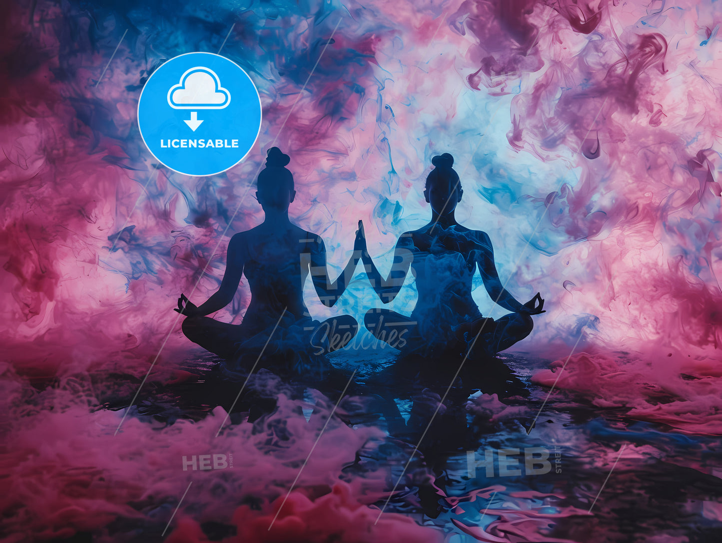 Oil Painting Of Women Practicing Yoga, Two Women Sitting In A Yoga Pose