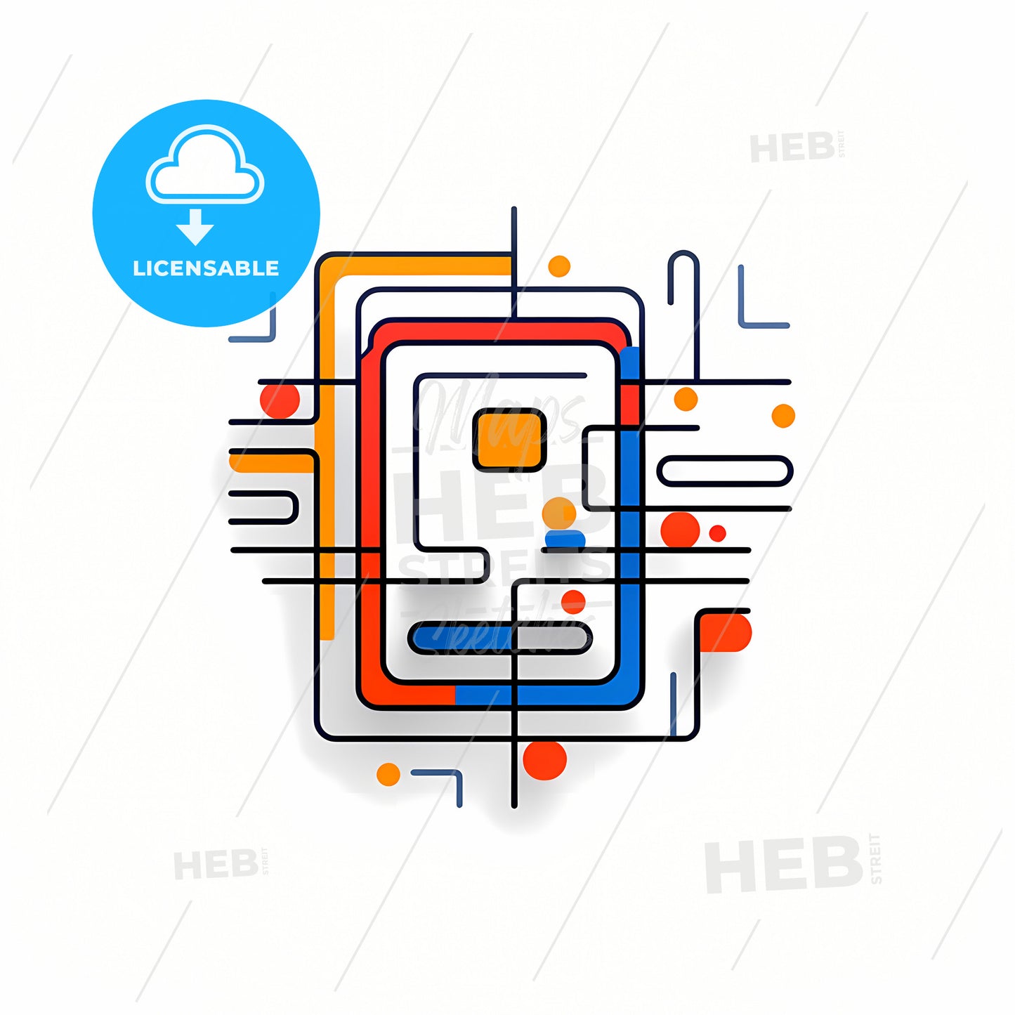 Logo Of A Microchip, A Colorful Lines And Dots