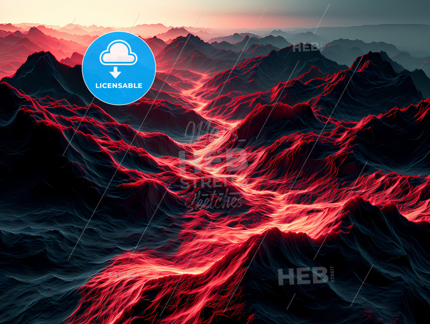 A Red And Black Wave Design Image, A Red And Black Mountains