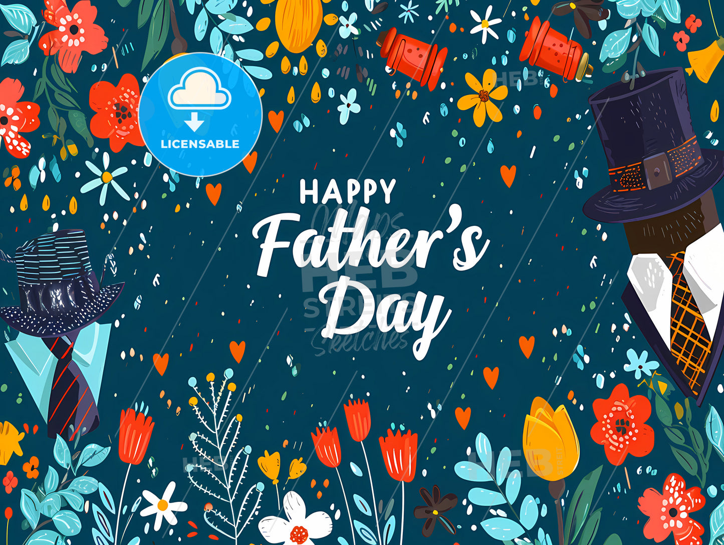 A Happy Father's Day, A Blue Background With Flowers And Text