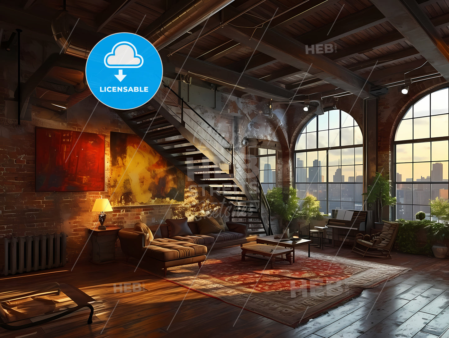 Appartement Moderne, A Room With A Staircase And Couches