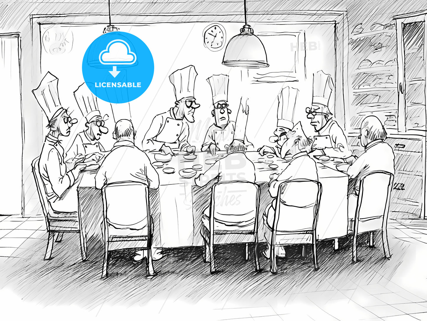 Several Chefs In A Meeting, A Group Of People Sitting Around A Table