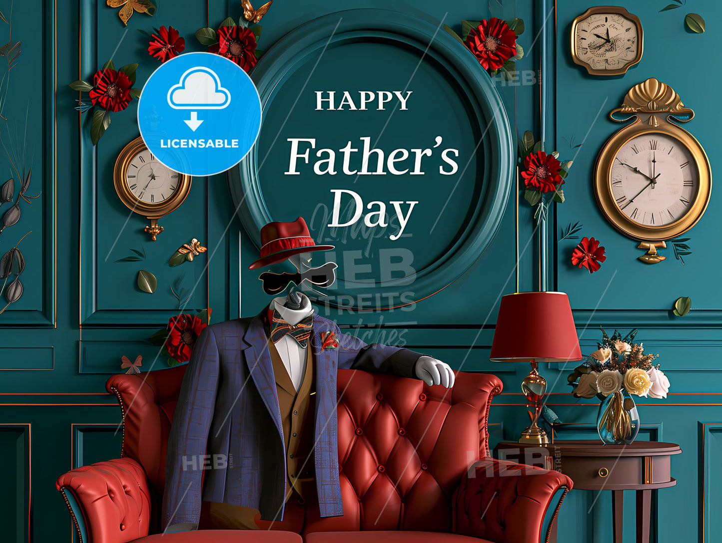 A Happy Father's Day, A Mannequin In A Suit Sitting On A Red Chair