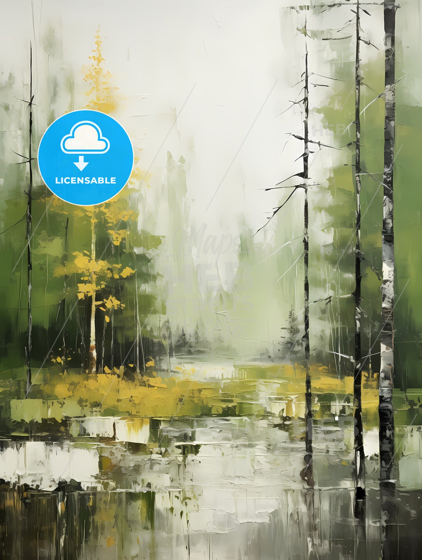 Green Forest Landscape Oil, A Painting Of Trees In A Forest