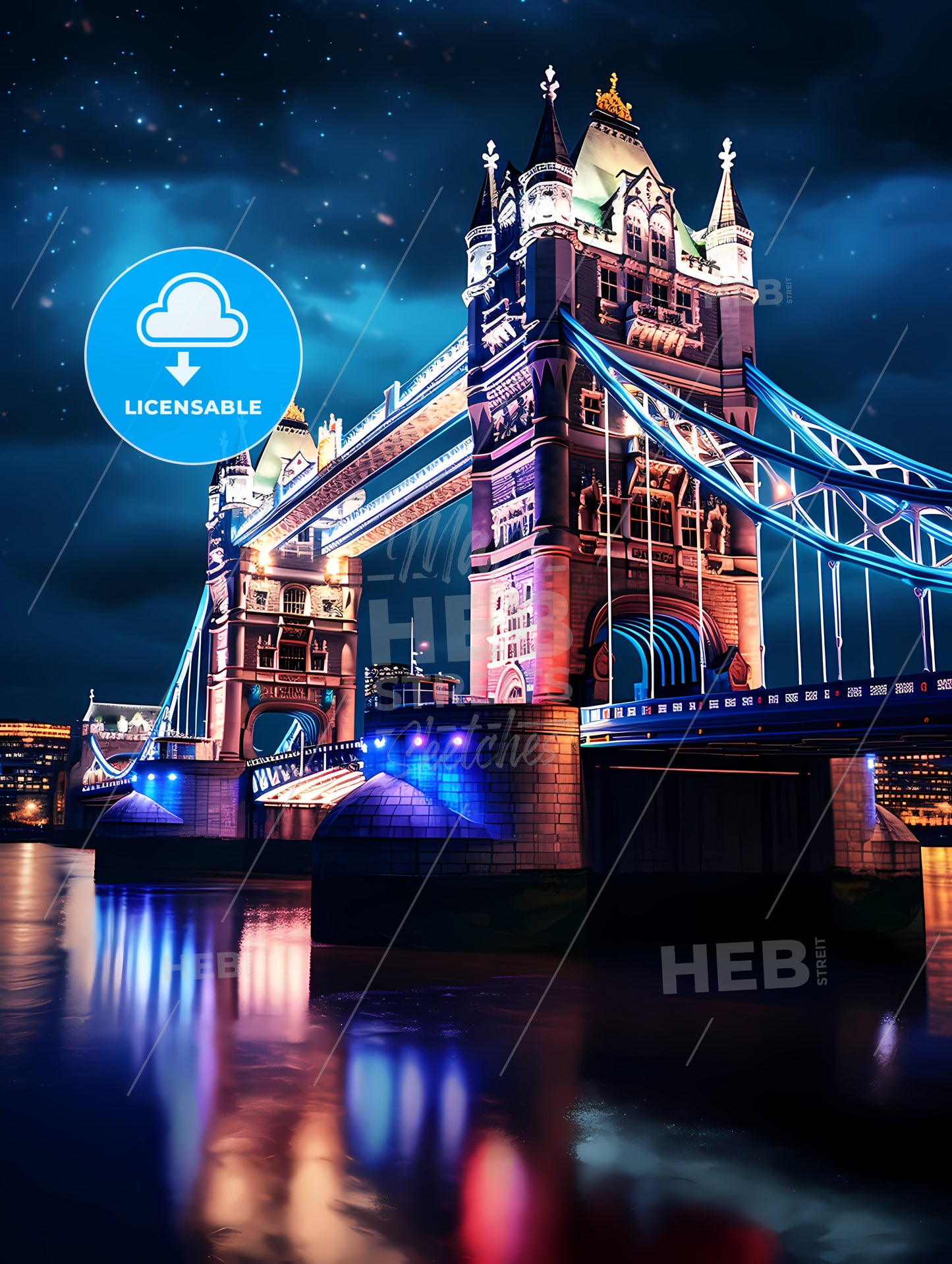 Tower Bridge, A Bridge With Lights At Night