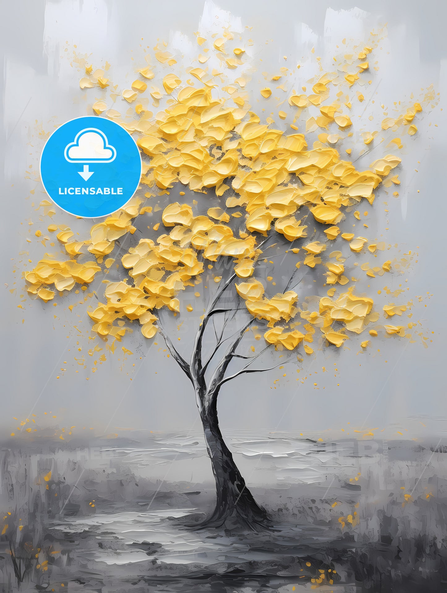 A Painting Of A Yellow Tree, A Painting Of A Tree With Yellow Leaves