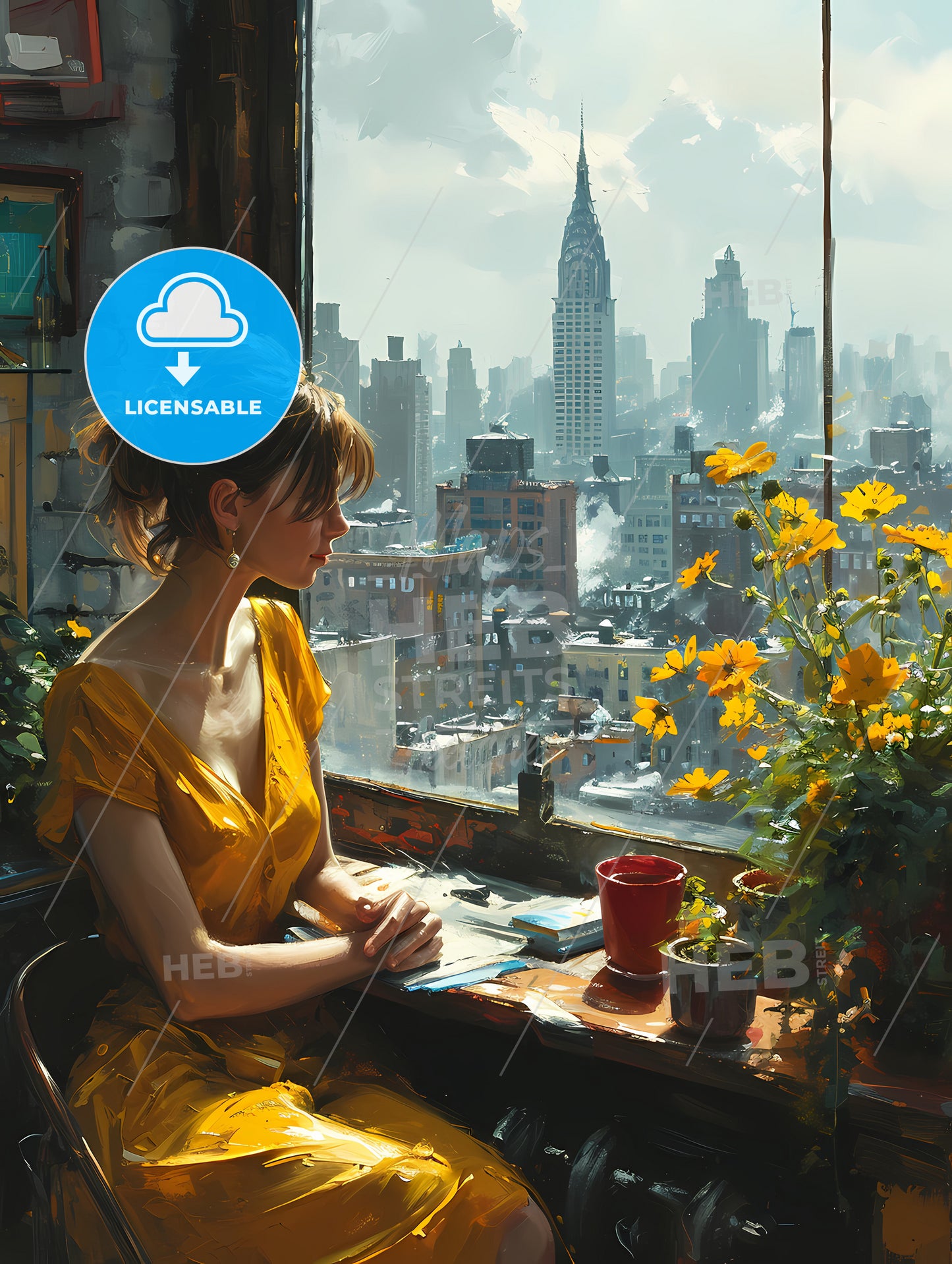 Painting Of Woman Sitting By The Window, A Woman Sitting In A Window Looking Out A Window