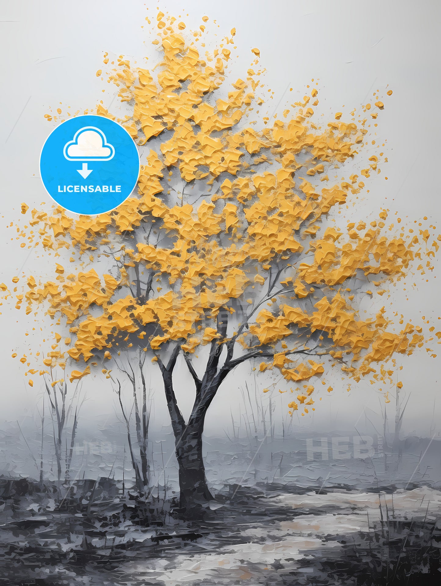 A Painting Of A Yellow Tree, A Tree With Yellow Leaves