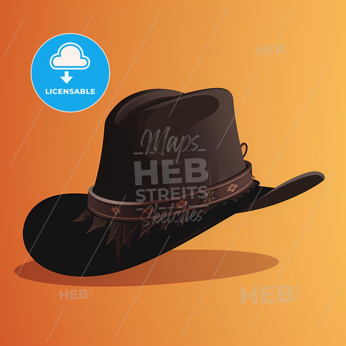 Cowboy Hat Sholhouette, A Black Hat With A Brown Band