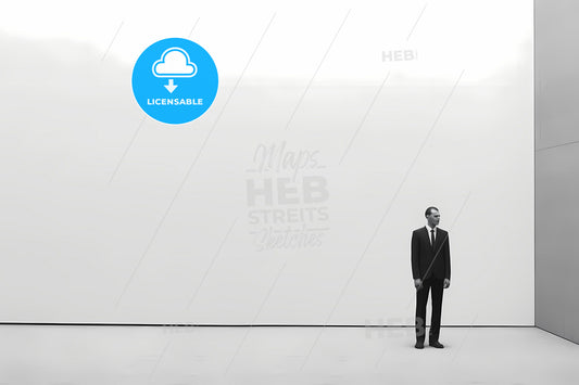 Diminished Minimalism Art, A Man In A Suit Standing In Front Of A White Wall