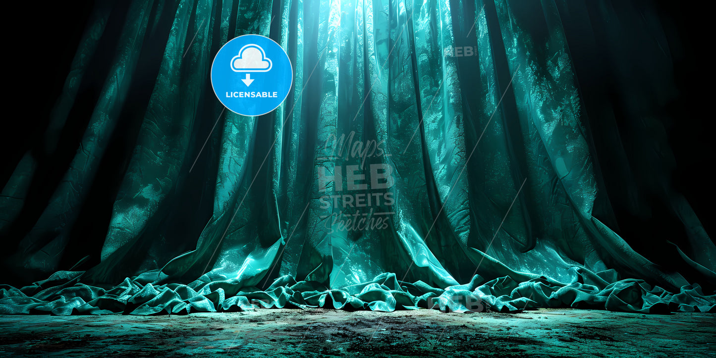 A Huge Green Curtain, A Curtain With Sunlight Shining Through