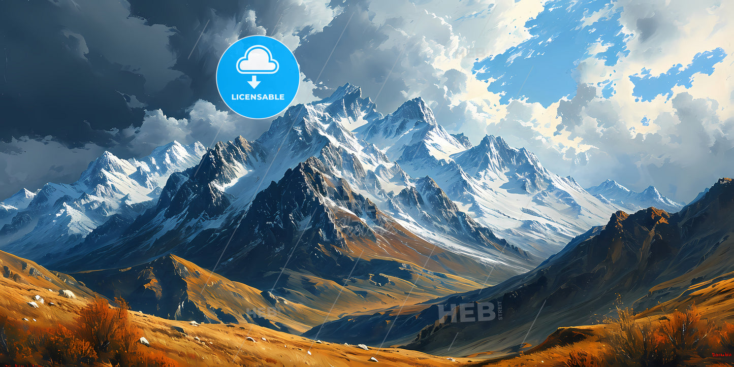 Mountain Tibet Roerich, A Snowy Mountain Range With Clouds In The Sky