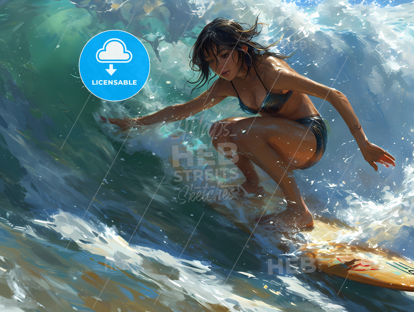 A Beautiful Woman Riding A Surf Board, A Woman On A Surfboard In The Ocean