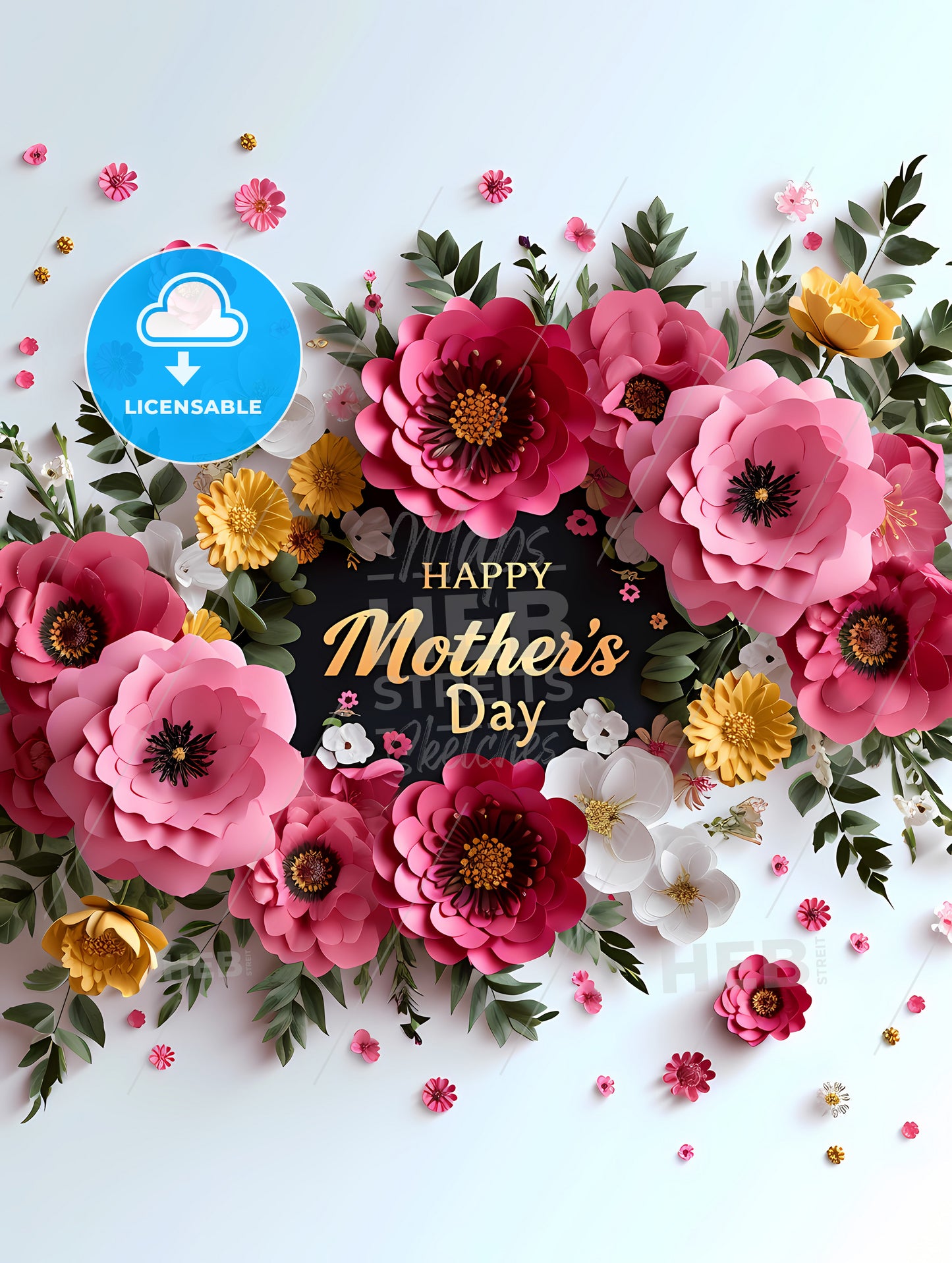 Happy Mother's Day, A Group Of Flowers And Leaves