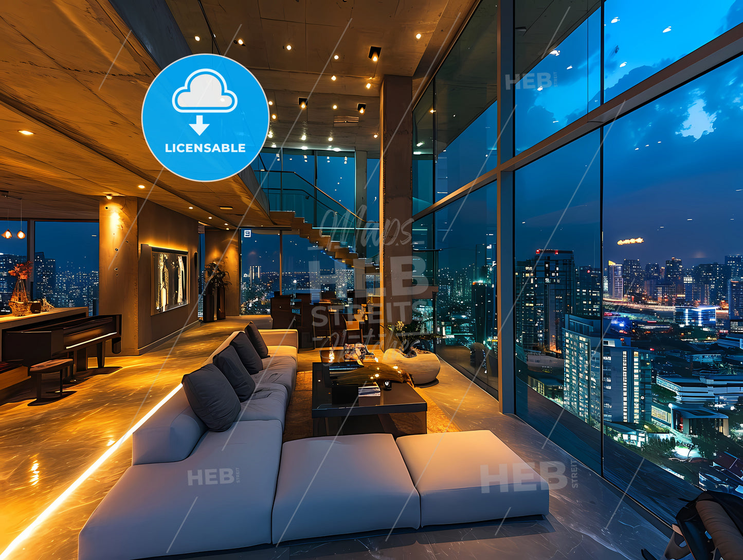 Appartement Moderne, A Large Room With A View Of A City