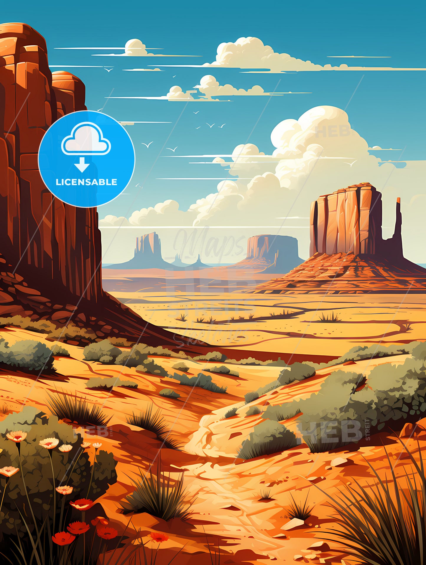 Monument Valley Natinal Park, A Desert Landscape With Tall Rock Formations