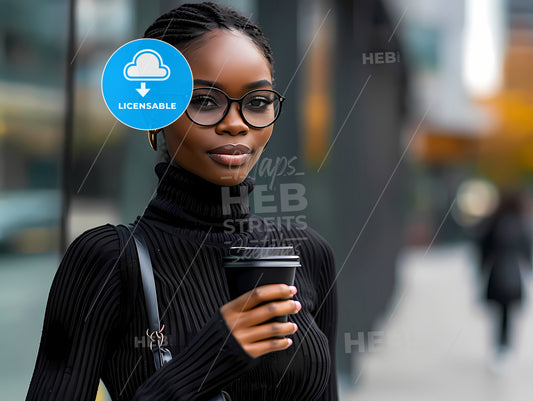 Black Winter Outfit, A Woman Wearing Glasses And Holding A Cup Of Coffee