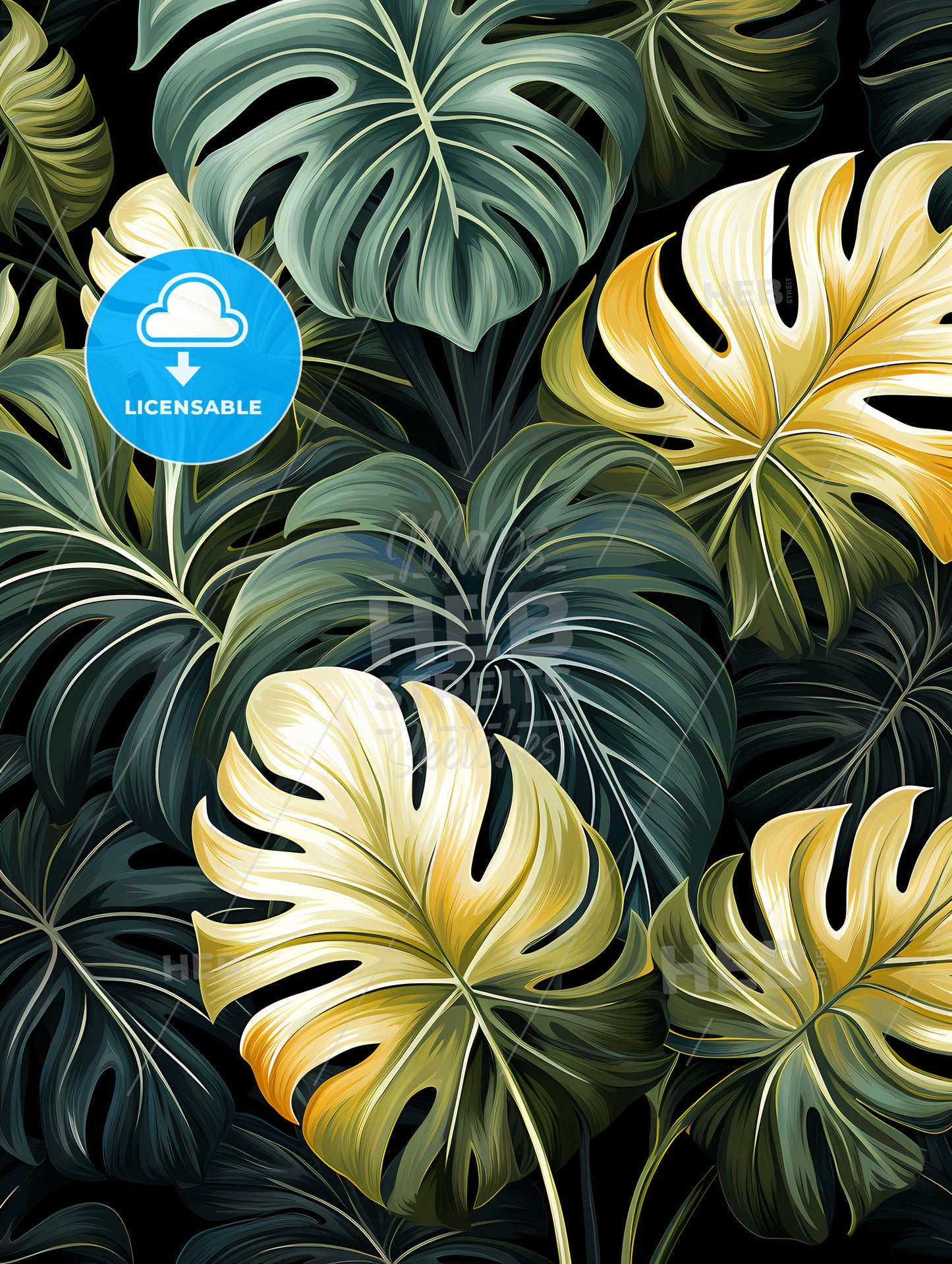 Monochrome Monstera Tropical Leaves, A Close Up Of A Leaf