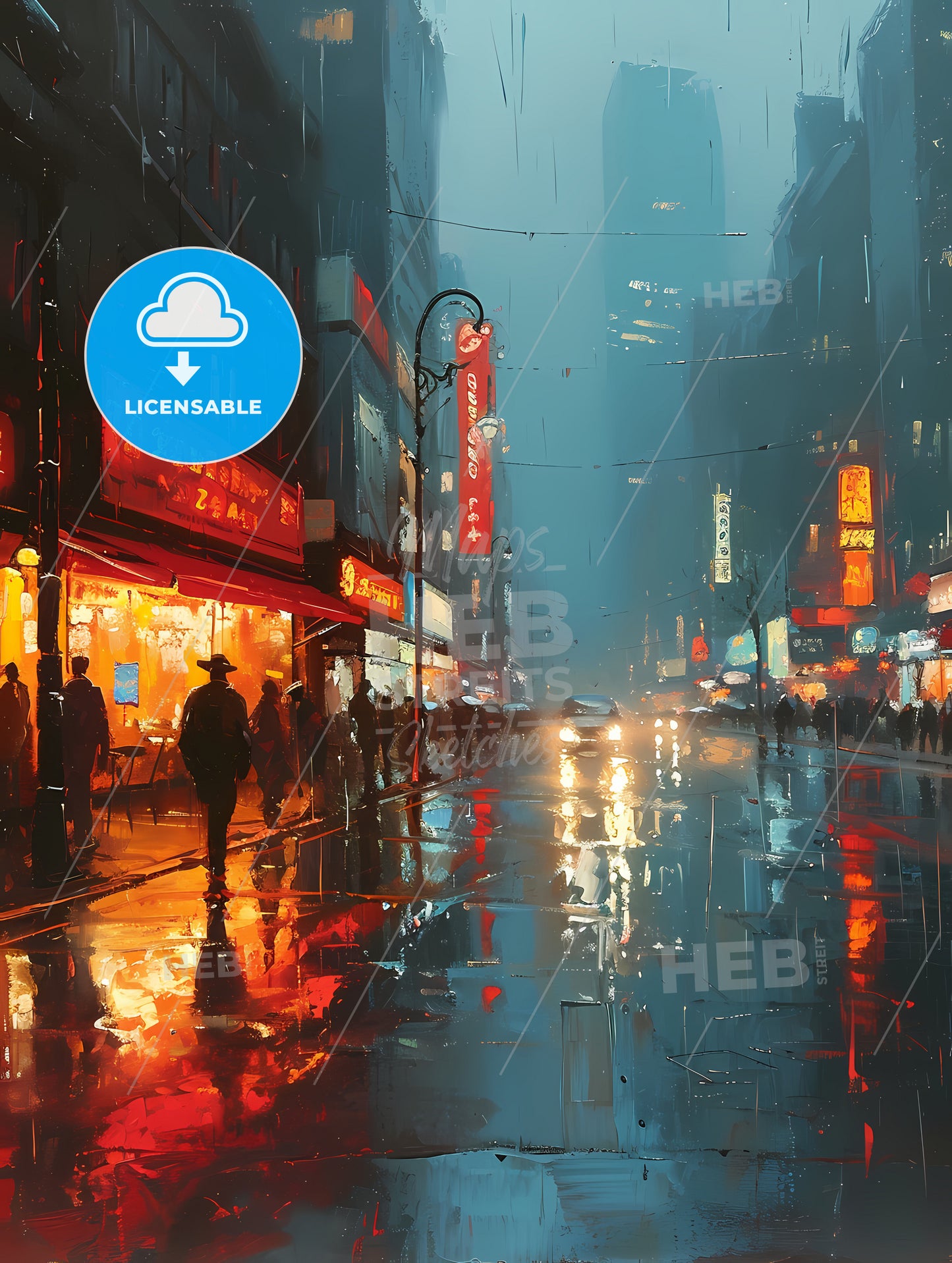 Oil Painting Tokyo, A City Street With People Walking On It