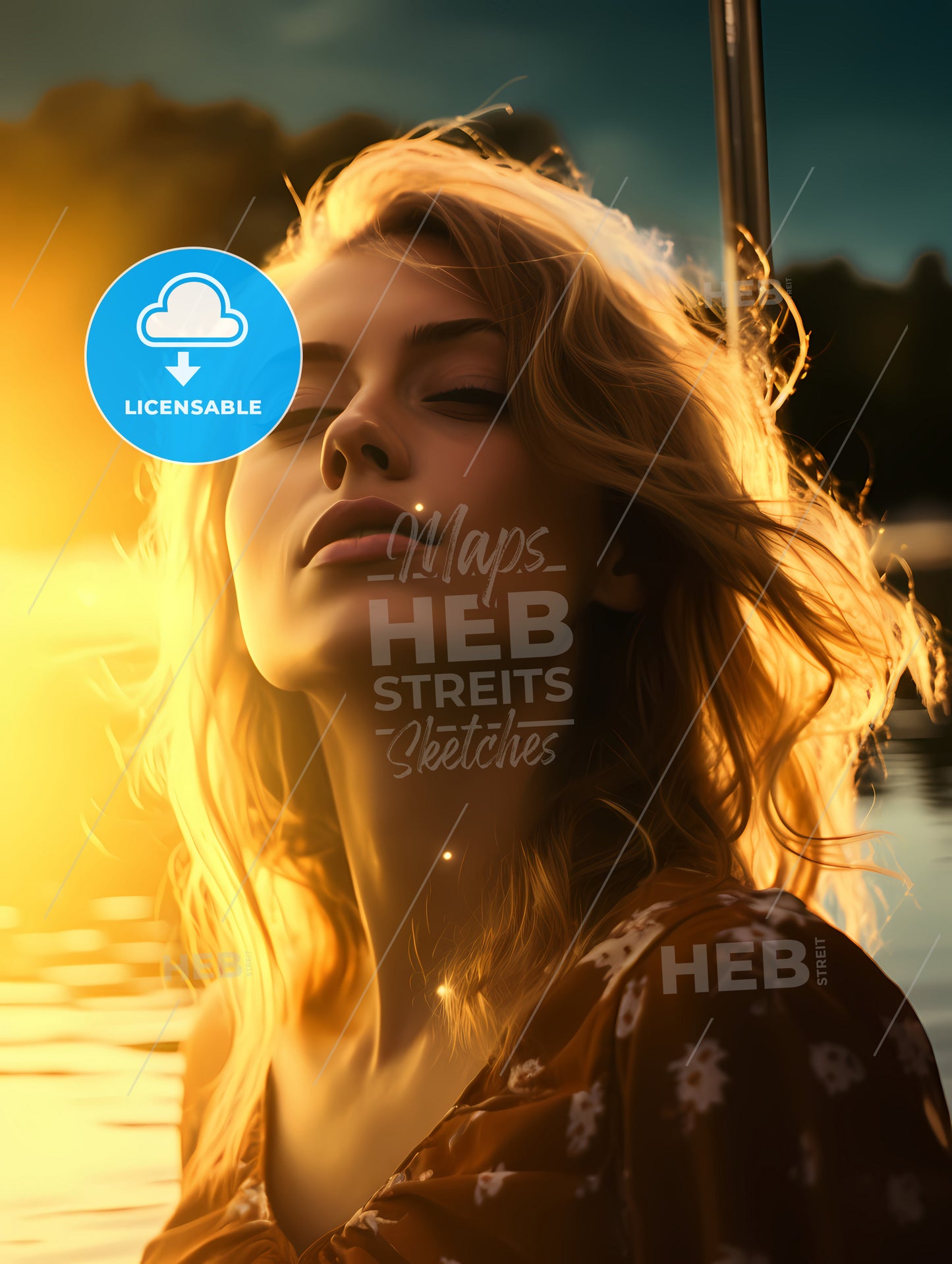 The First Ray Of Sunshine, A Woman With Her Eyes Closed And A Sunset Behind Her