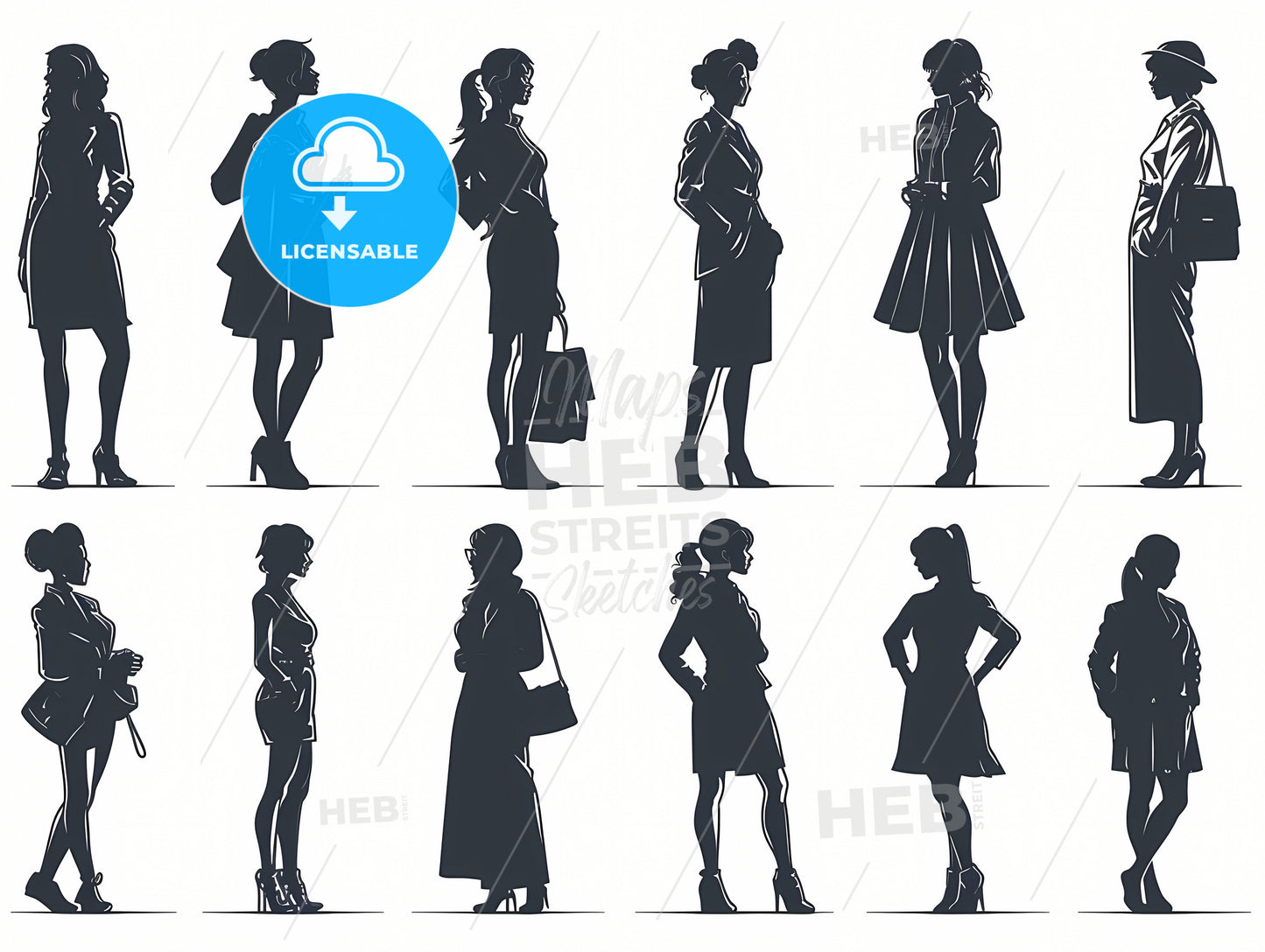 Human Silhouettes, A Group Of Women In Different Poses