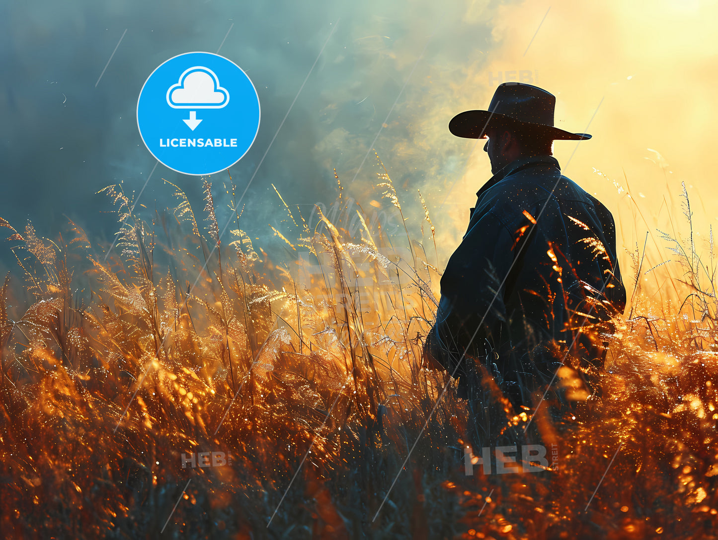 A Farmer Is Selecting, A Man In A Hat In A Field Of Grass