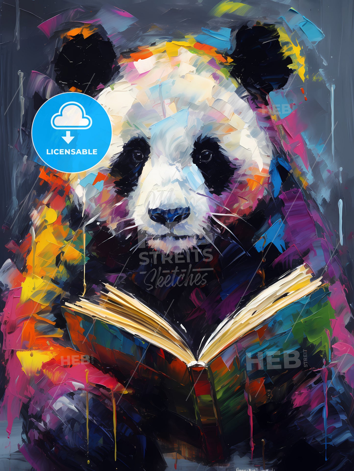 The Book Panda, A Painting Of A Panda Reading A Book