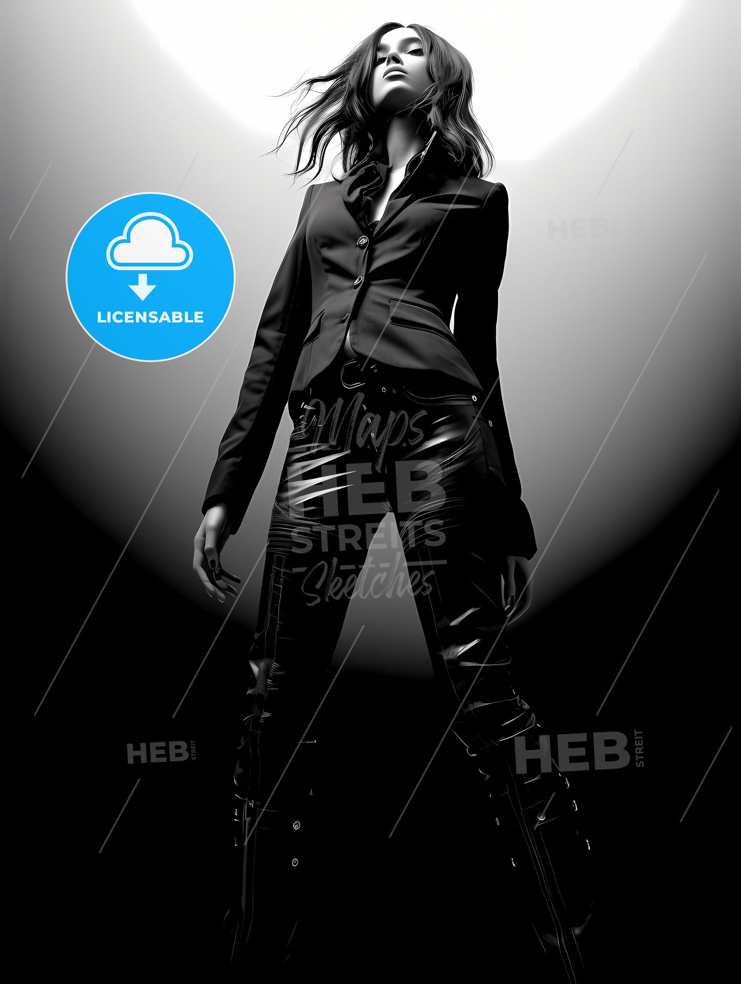 Full Body Shot Girl, A Woman In A Black Suit